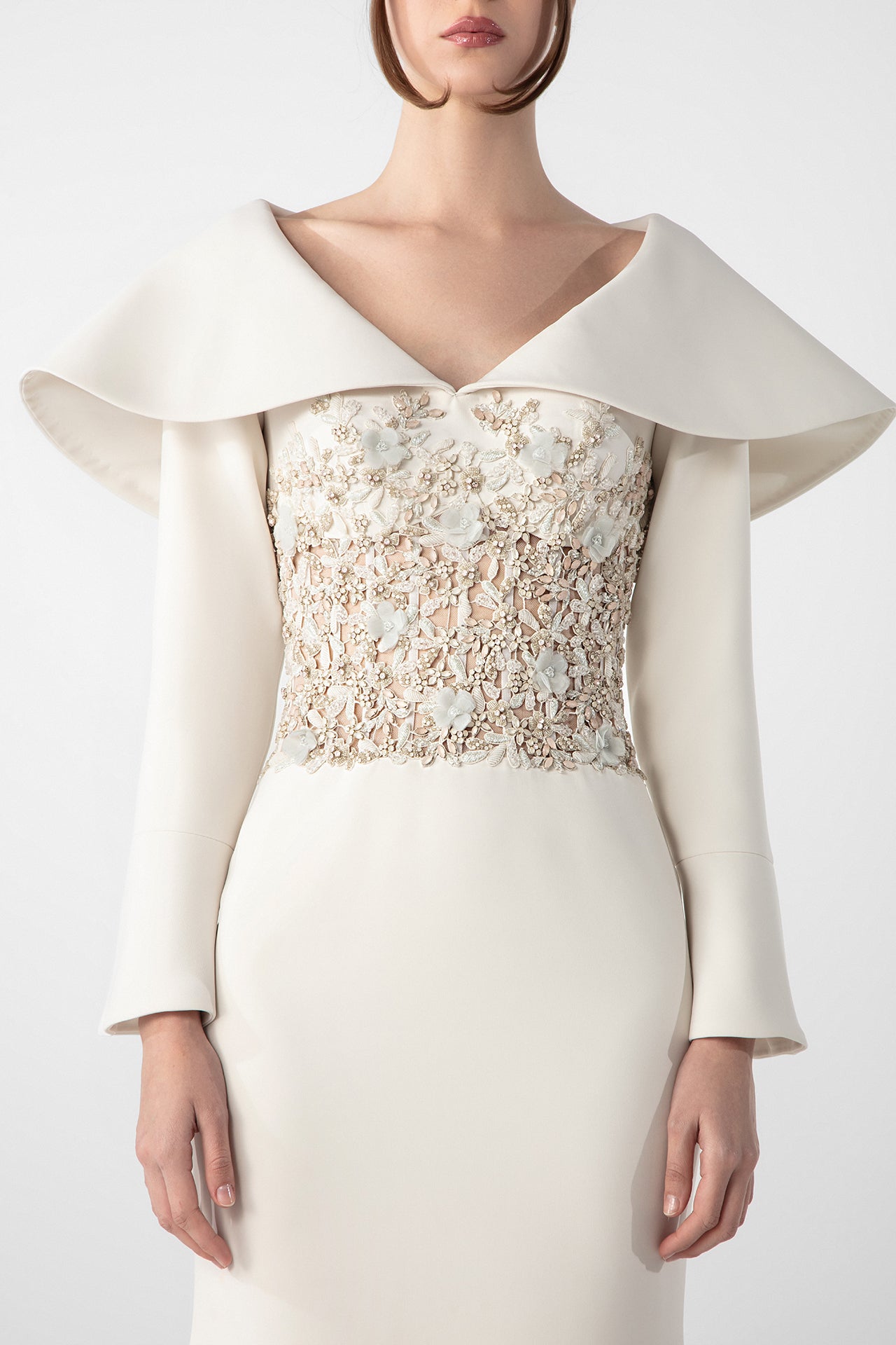 Mermaid Crepe Dress with Embroidered Bodice