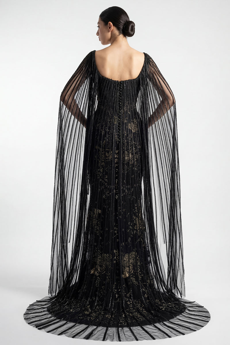 Bugle Bead Fringe Tulle Column Dress – Gattinolli by Marwan