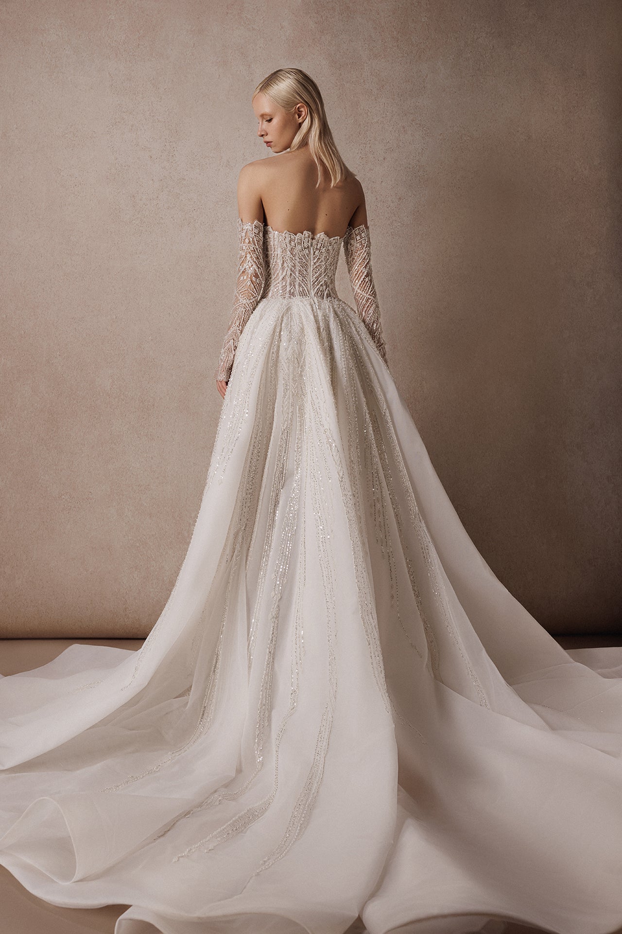 Strapless Wedding Gown with Pearls and Sequins