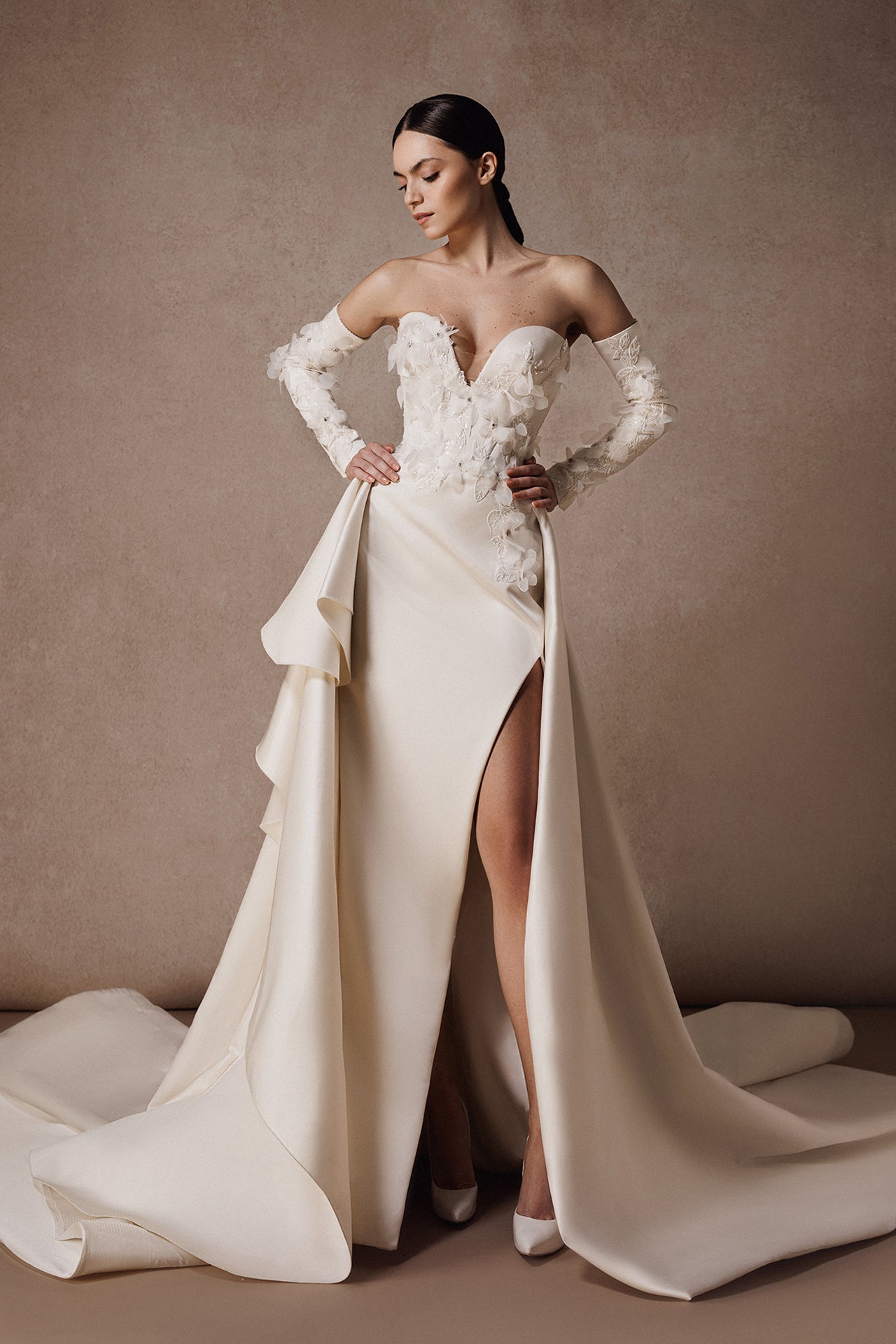 Column Wedding Gown with Overskirt