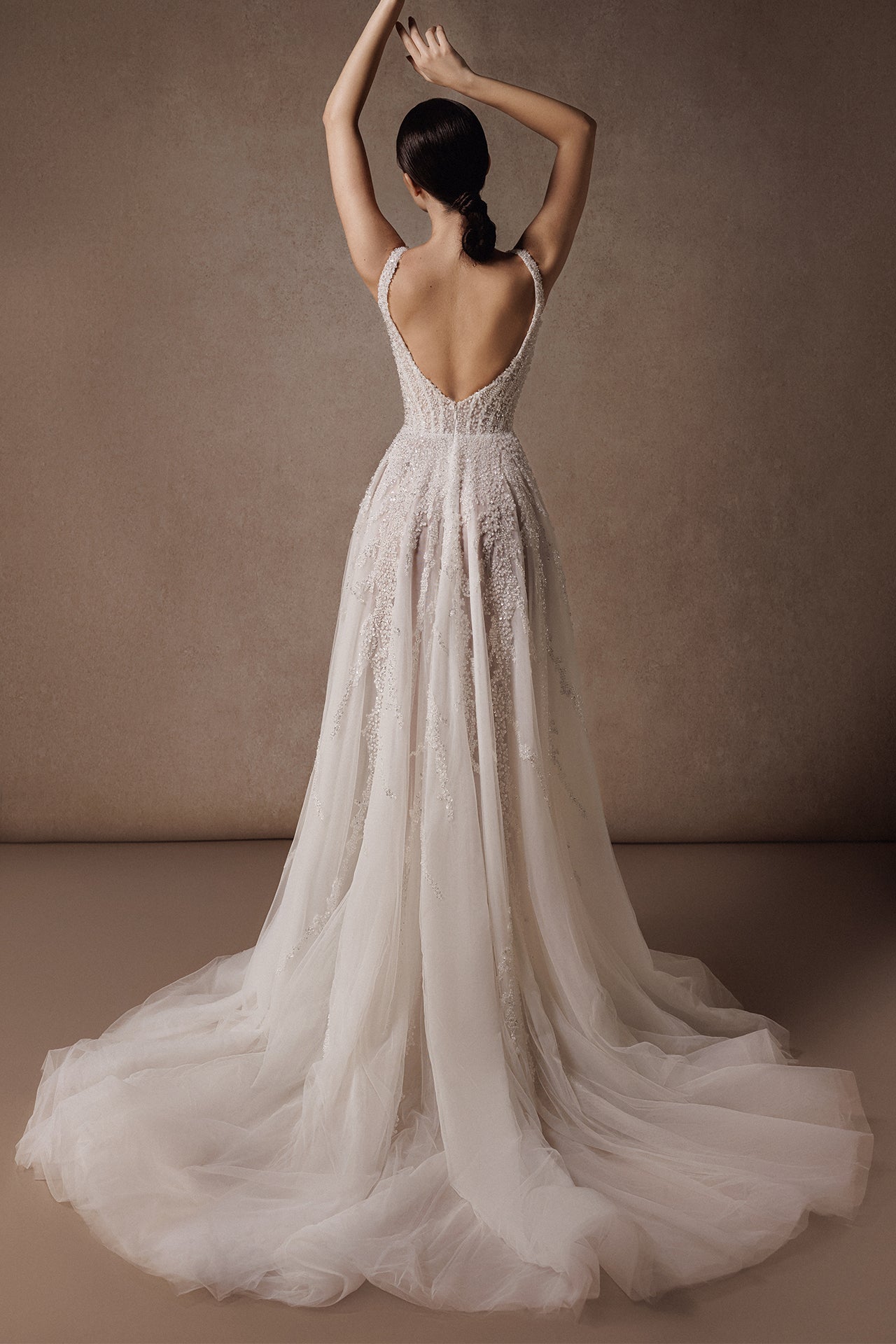 Sleeveless A-Line Wedding Gown with Square Neckline and Beaded Embroidery