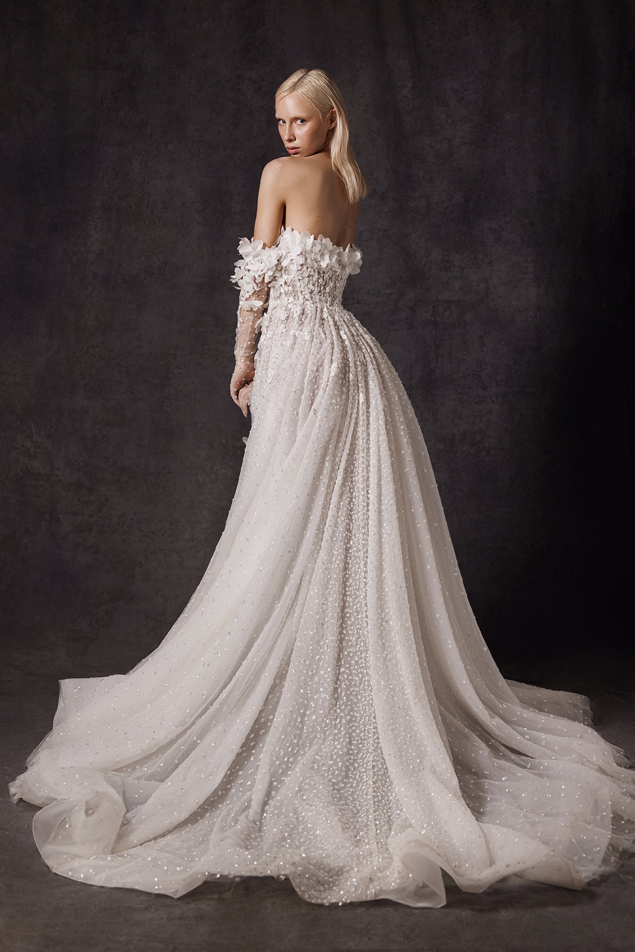 Strapless A-Line Wedding Gown with Floral Sweetheart Neckline and Embroidered Sequins