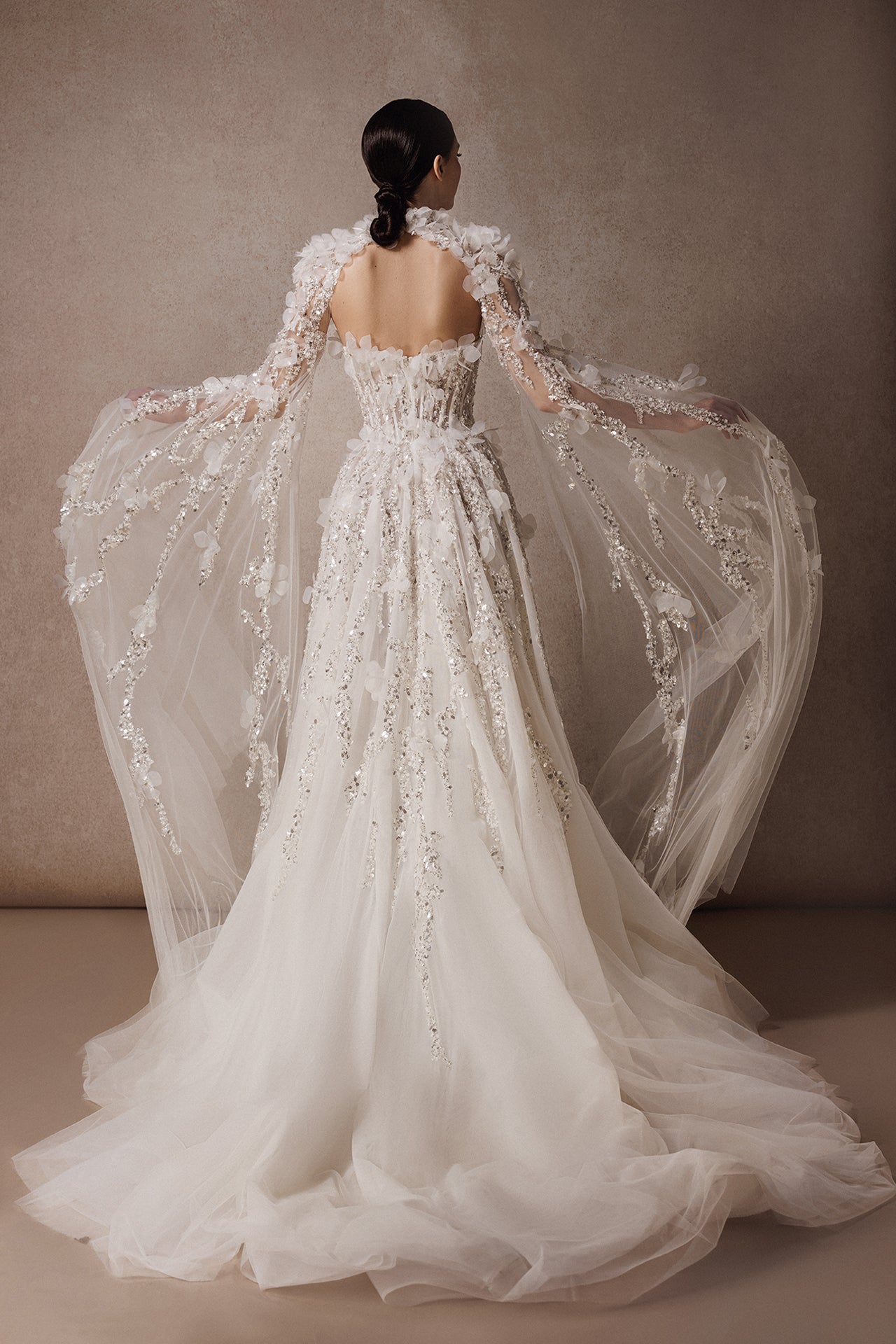 Strapless  A-Line Wedding Gown with Embroidered Sequins and Optional Bolero
