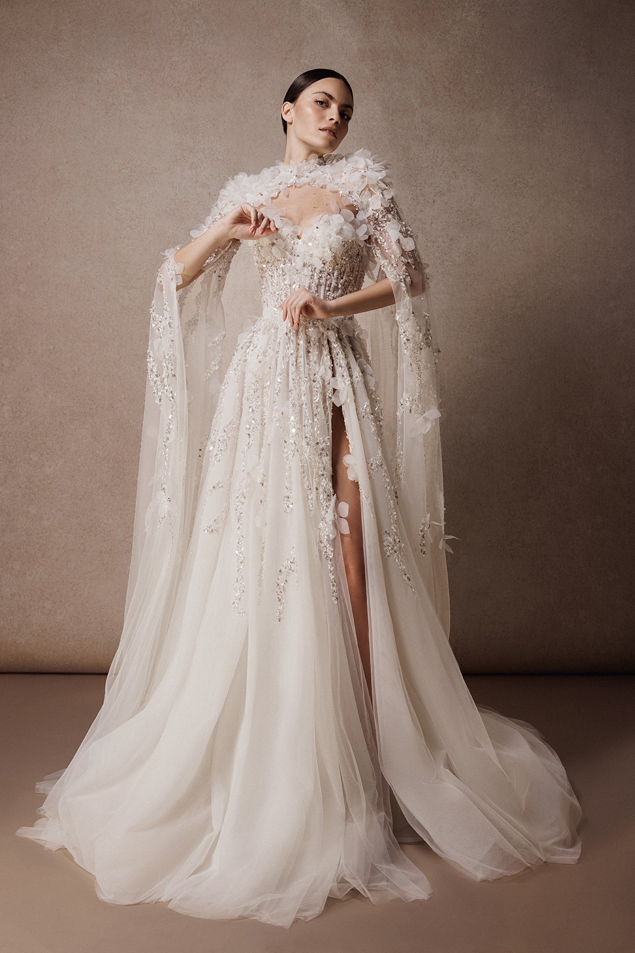 Strapless  A-Line Wedding Gown with Embroidered Sequins and Optional Bolero