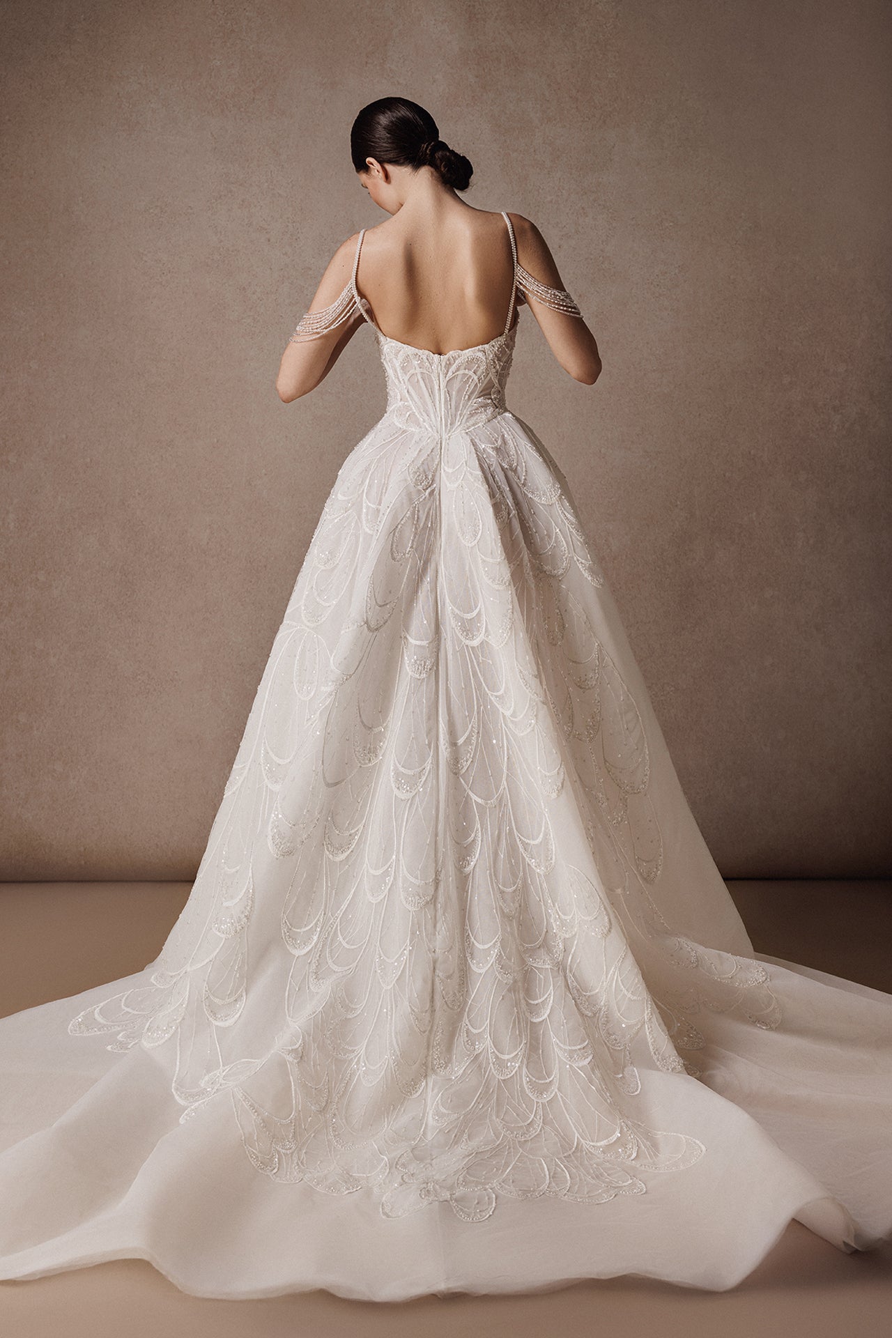 Princess Wedding Gown with Beaded Shoulder Straps and Butterfly Wing Embroidery