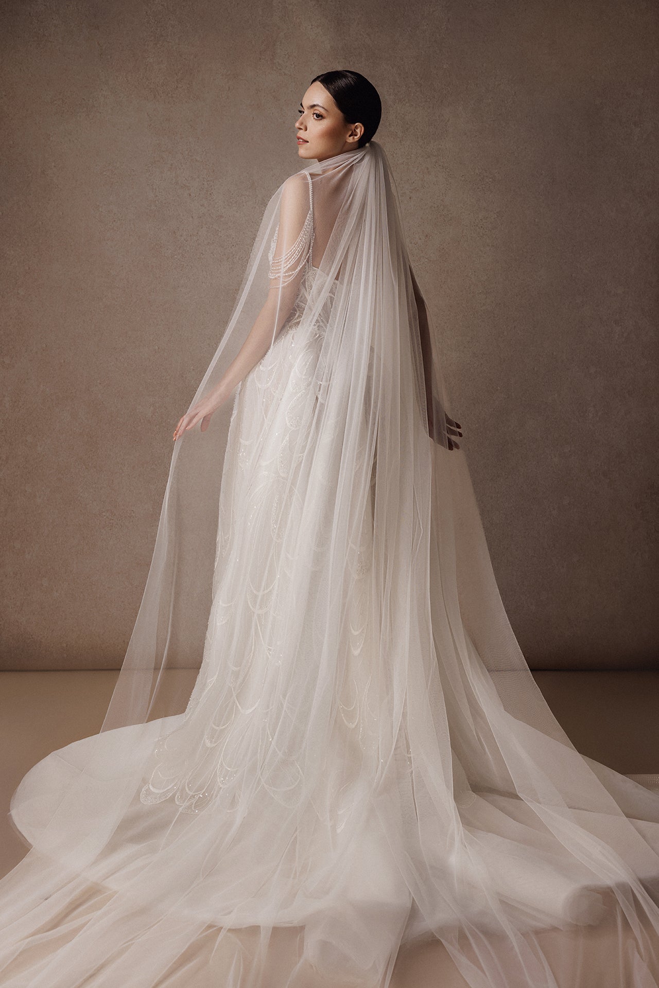 Princess Wedding Gown with Beaded Shoulder Straps and Butterfly Wing Embroidery