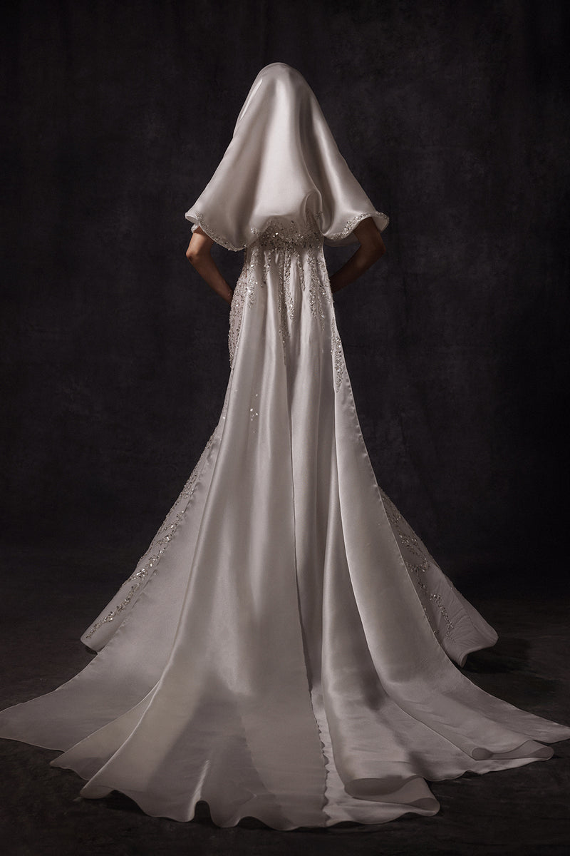 strapless open back dress Mermaid Wedding Gown with Sequins, Crystal Stones and Removable Cape –  Gattinolli by Marwan