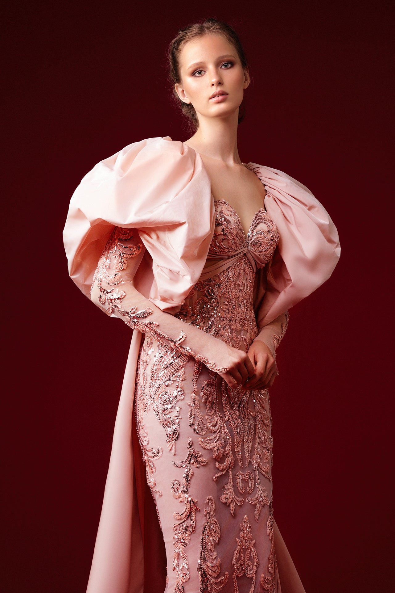 Heart Shaped Neckline Fully Embroidered Dress