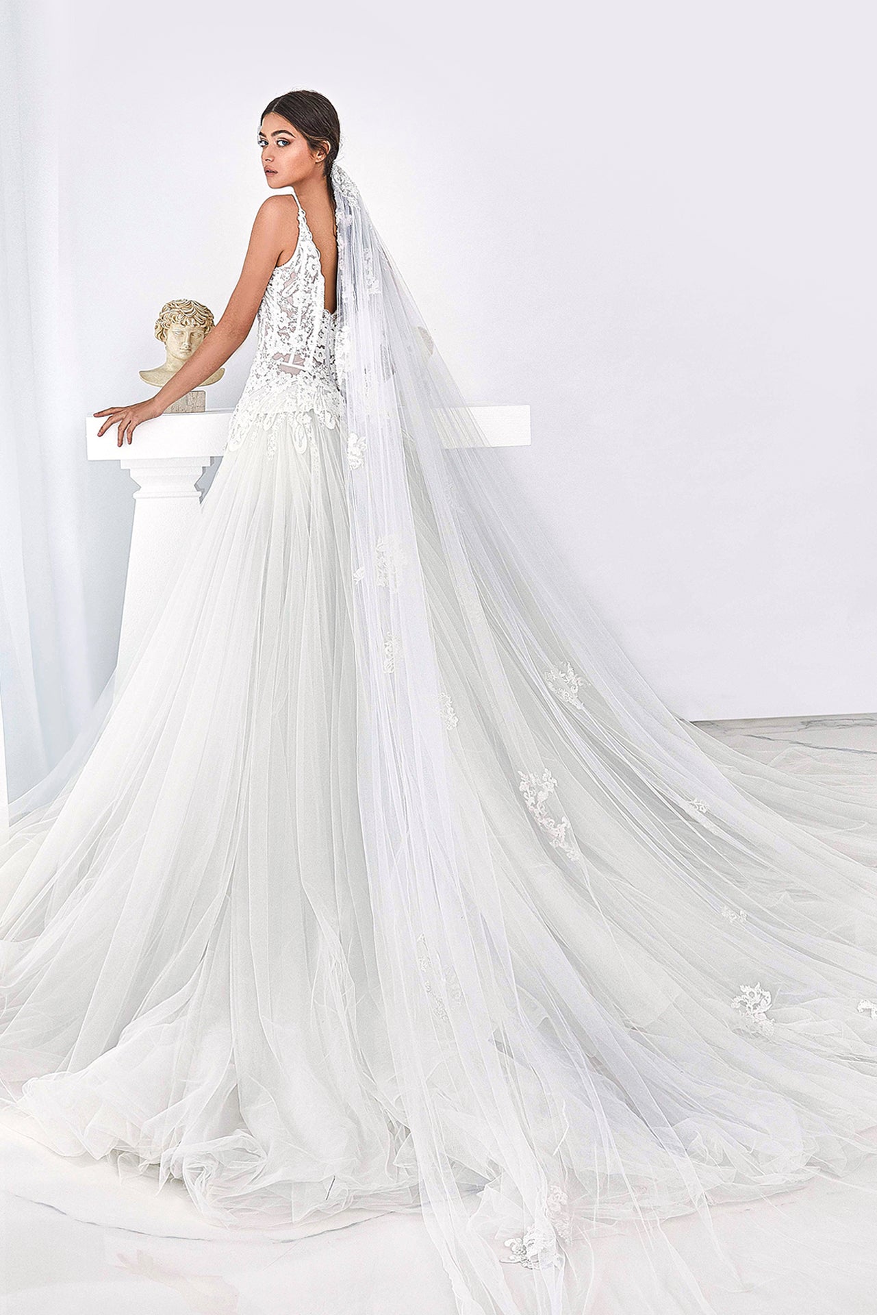 الدانتيل غمد ثوب الزفاف مع Overskirt تول