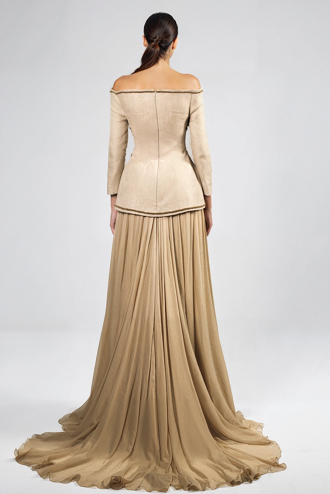 Off-Shoulder Embroidered Dress with  Two Front Slits