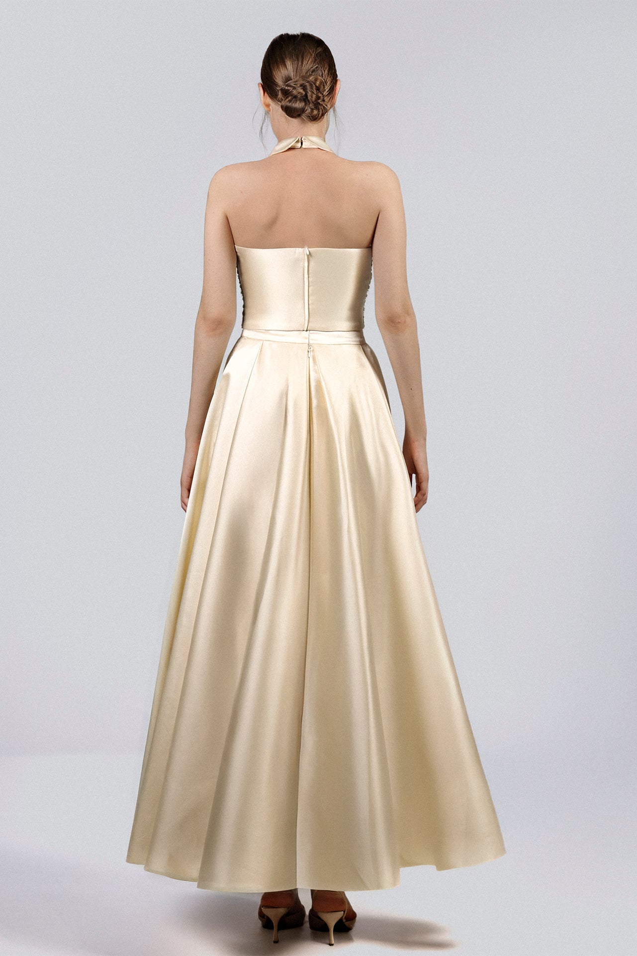 Halter-Neck Evening Dress with Sequined Bodice