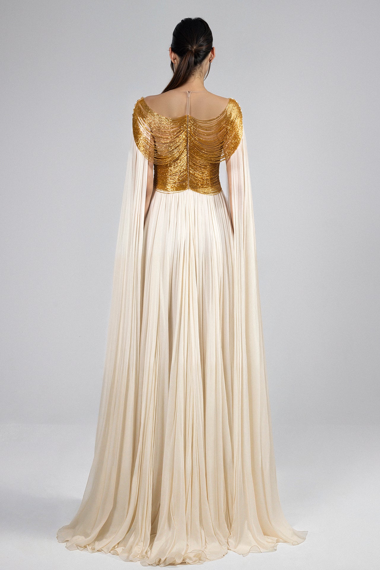 Embroidered Bodice Dress with Cape Sleeves