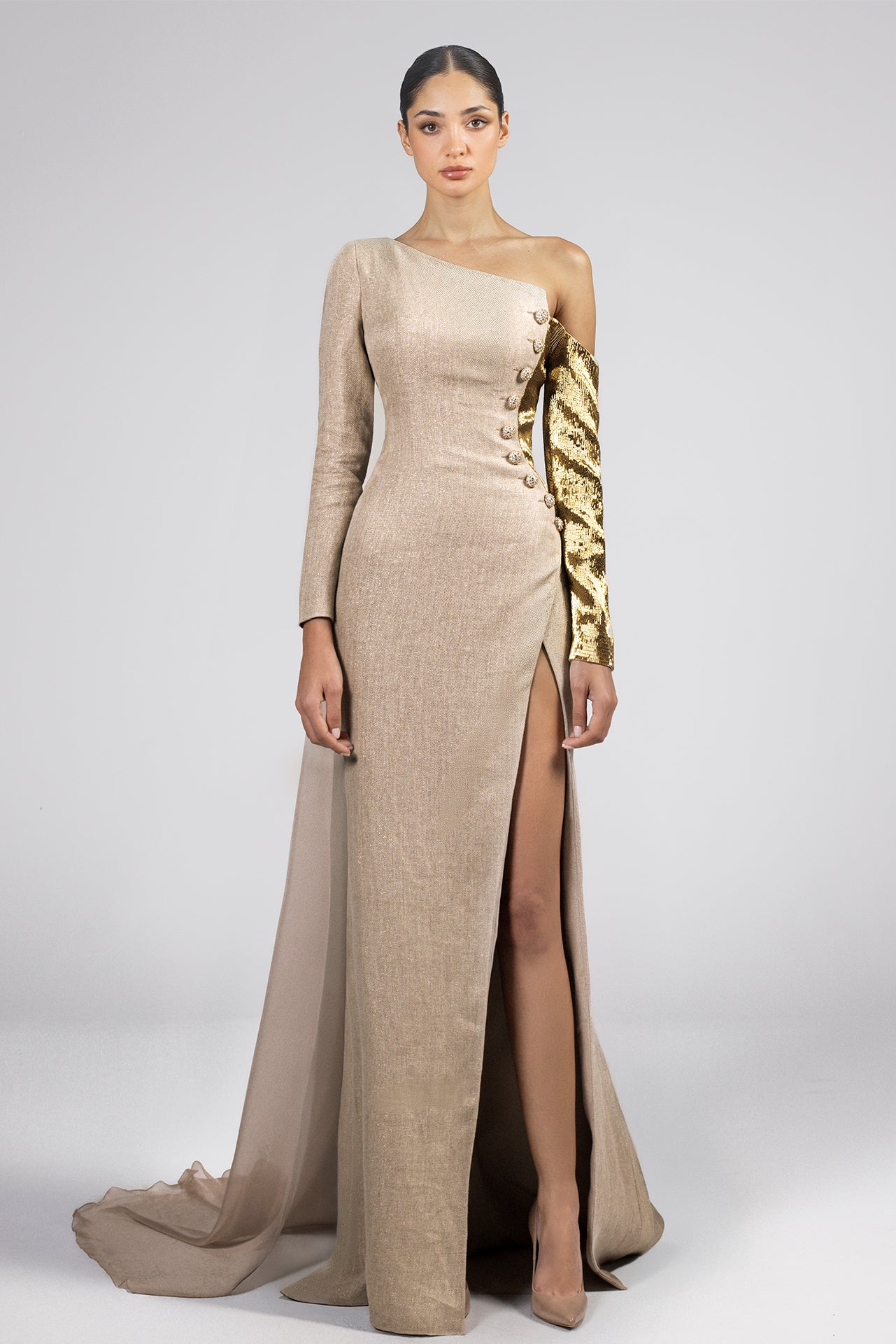 floor-length Dress with Embroidered Sleeve