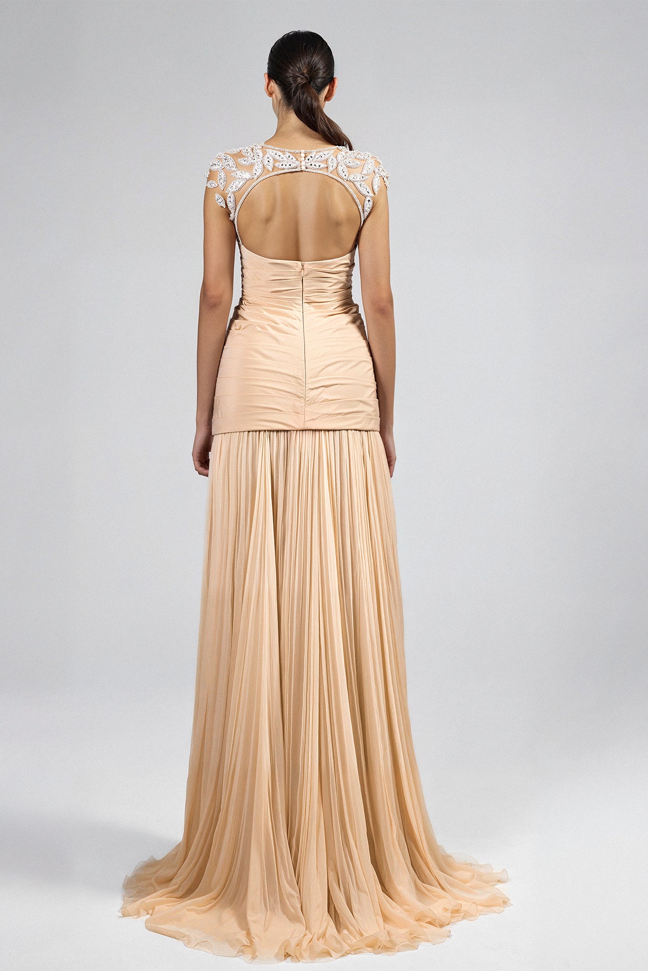 Embroidered Cap Sleeve Top with Pleated Skirt