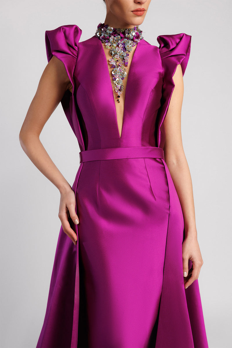 sachin and babi light blue dress Plunging V-Neck Evening Dress with Ruffled Sleeves and Overskirt –  Gattinolli by Marwan