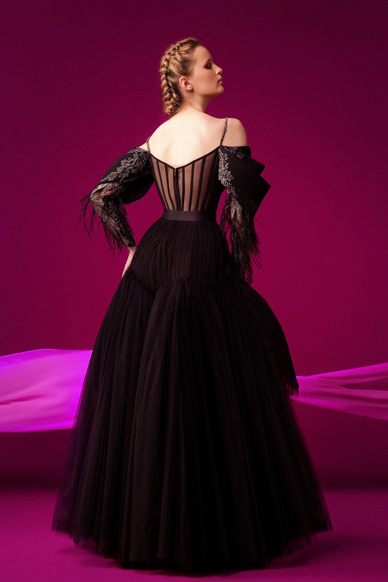 Beaded Bodice Off Shoulder High-Low Dress