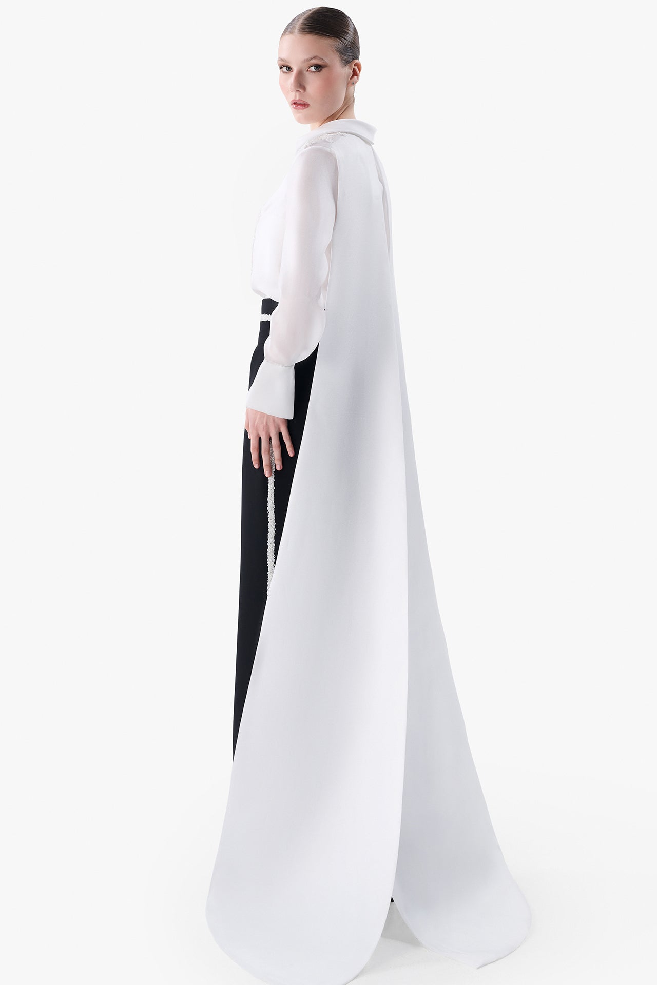 Embroidered Organza Blouse with Crepe Skirt