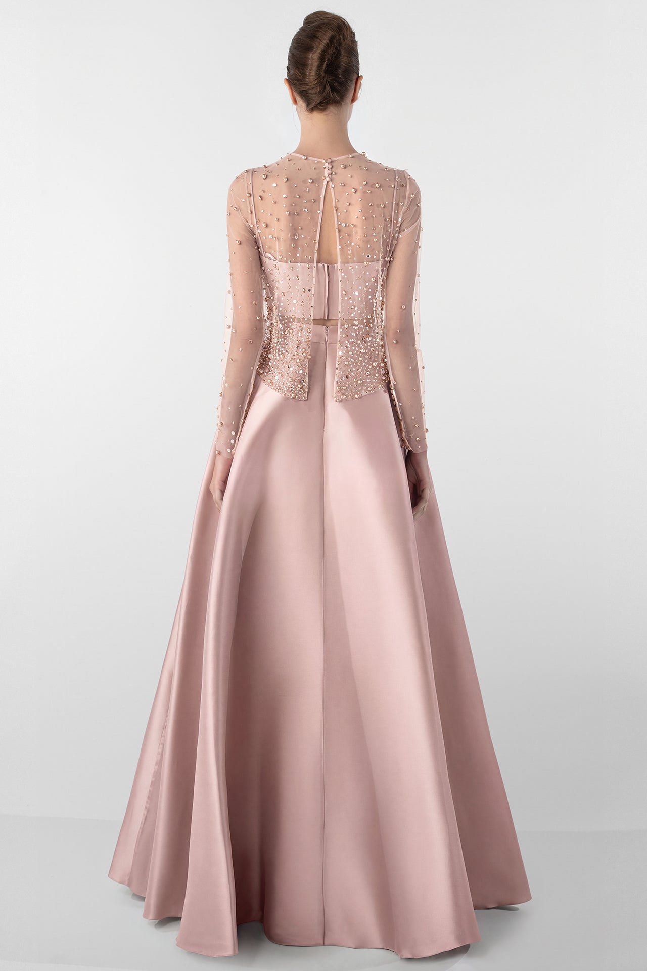 Three-Piece Embroidered Crop Top and Cady Skirt Set