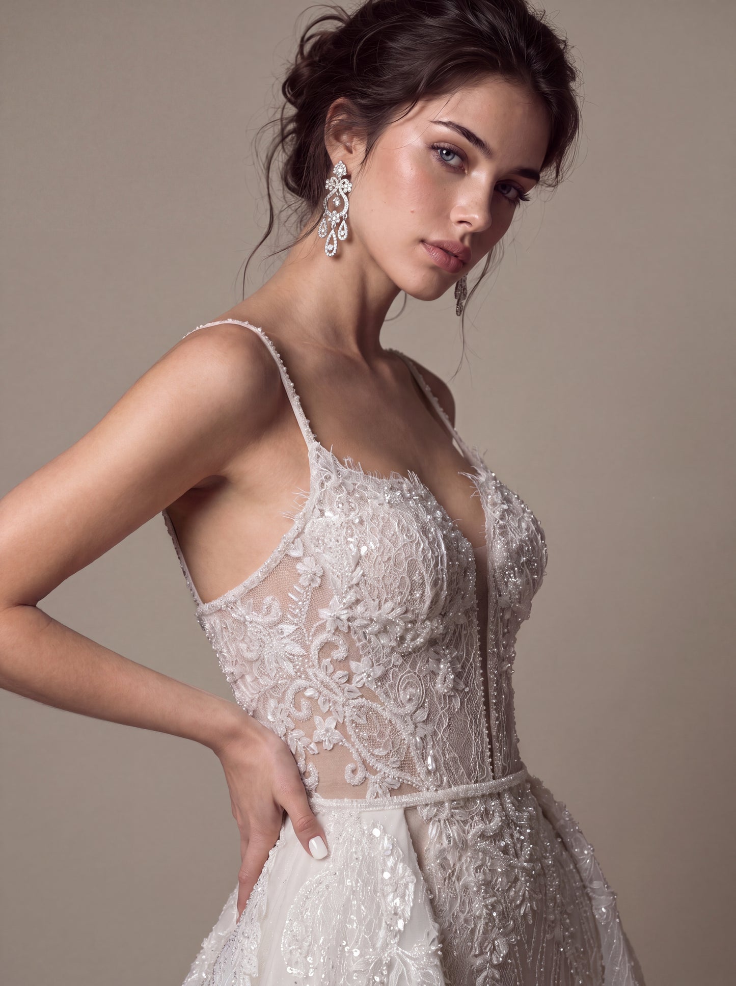 Embroidered Mermaid Bridal Gown with Detachable Overskirt