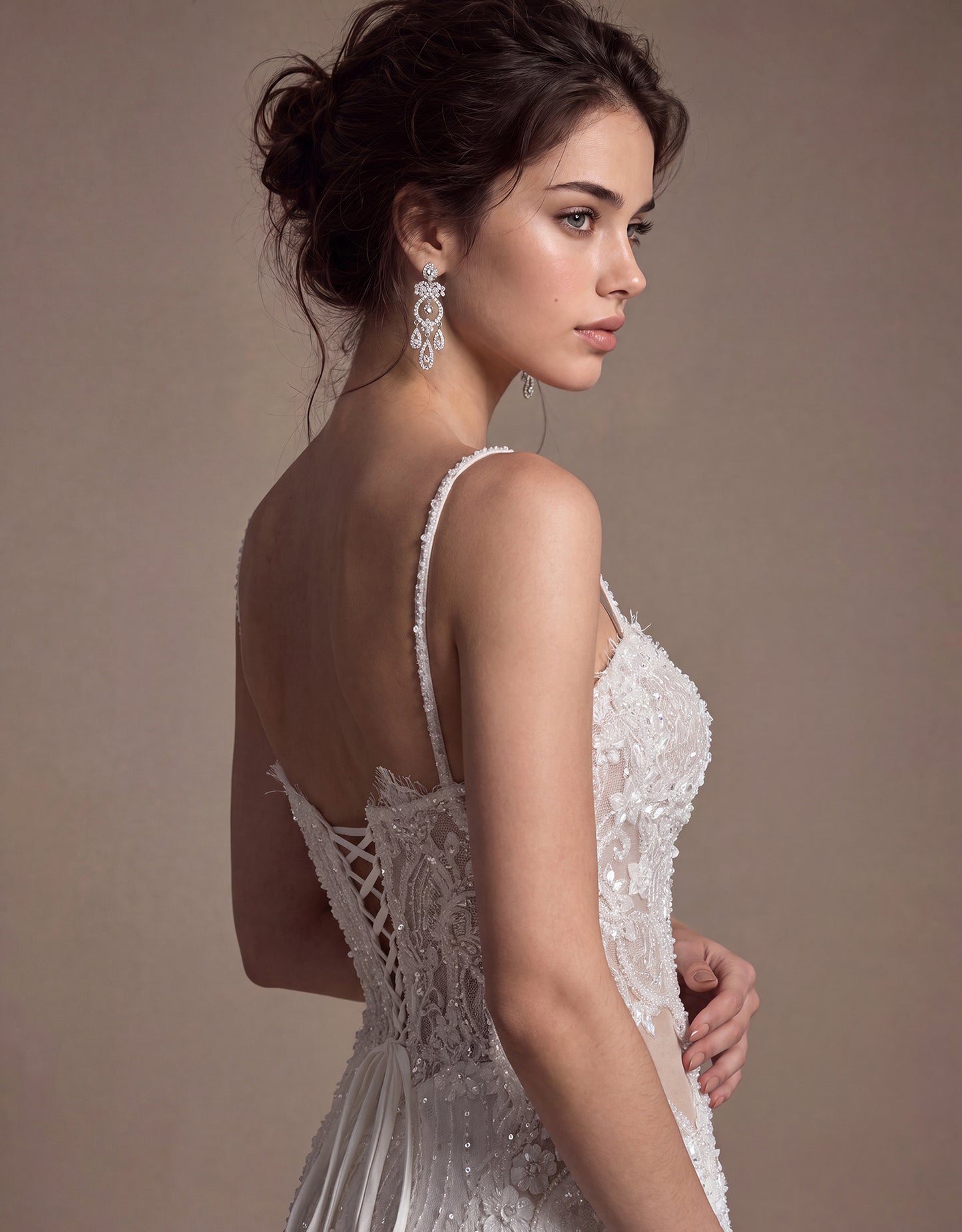 Embroidered Plunging Mermaid Bridal Gown
