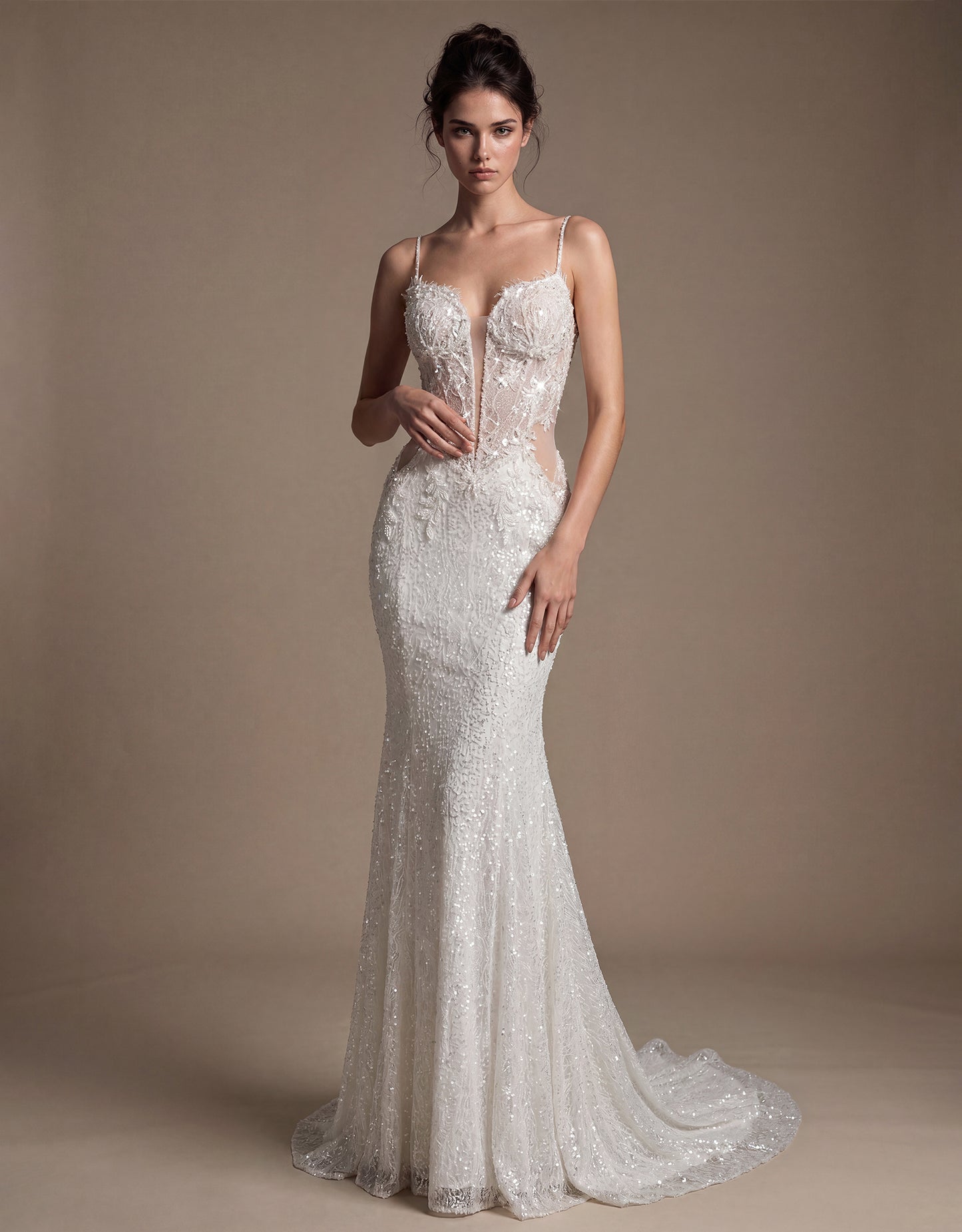 Embroidered Mermaid Bridal Gown with Detachable Overskirt