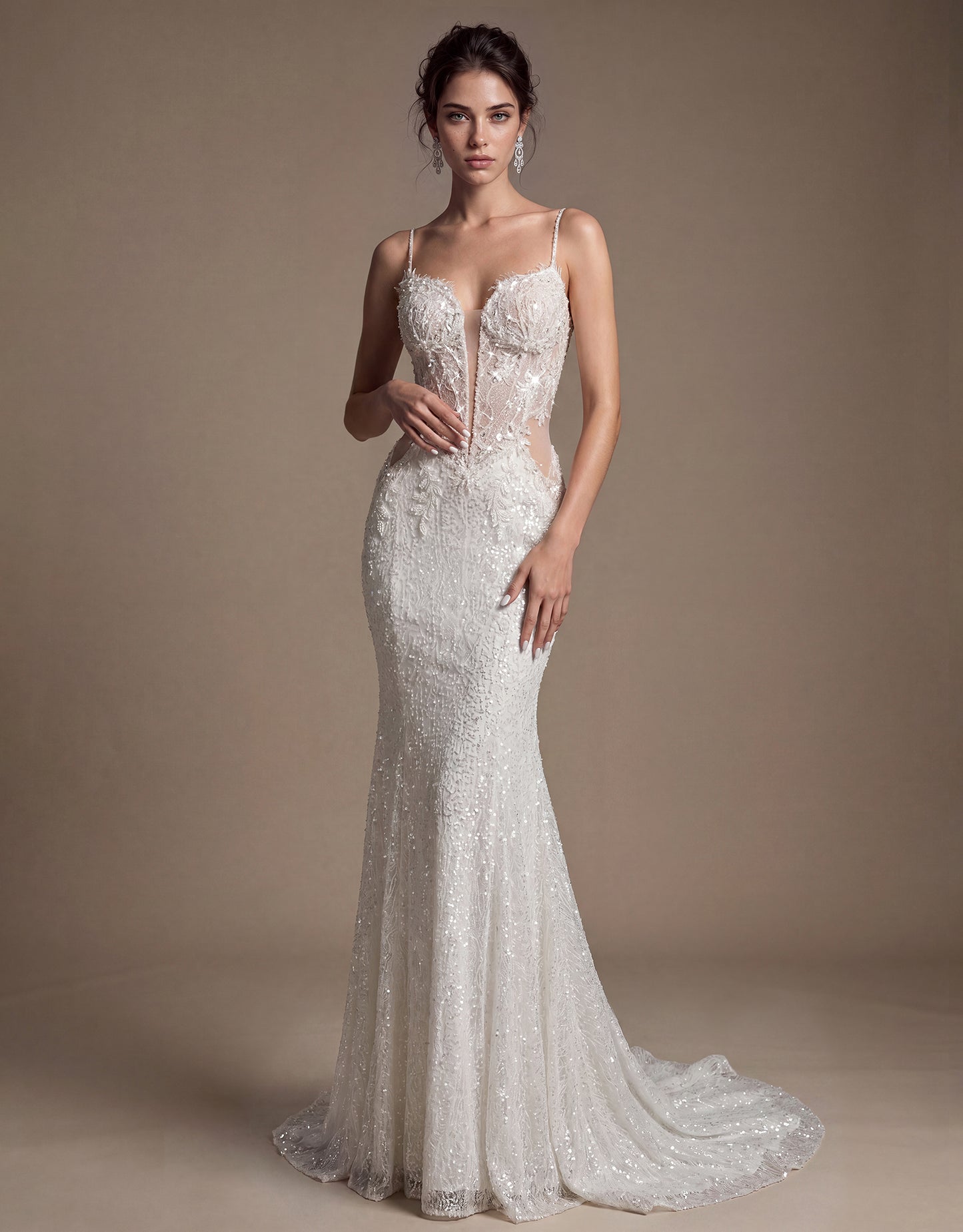 Embroidered Plunging Mermaid Bridal Gown