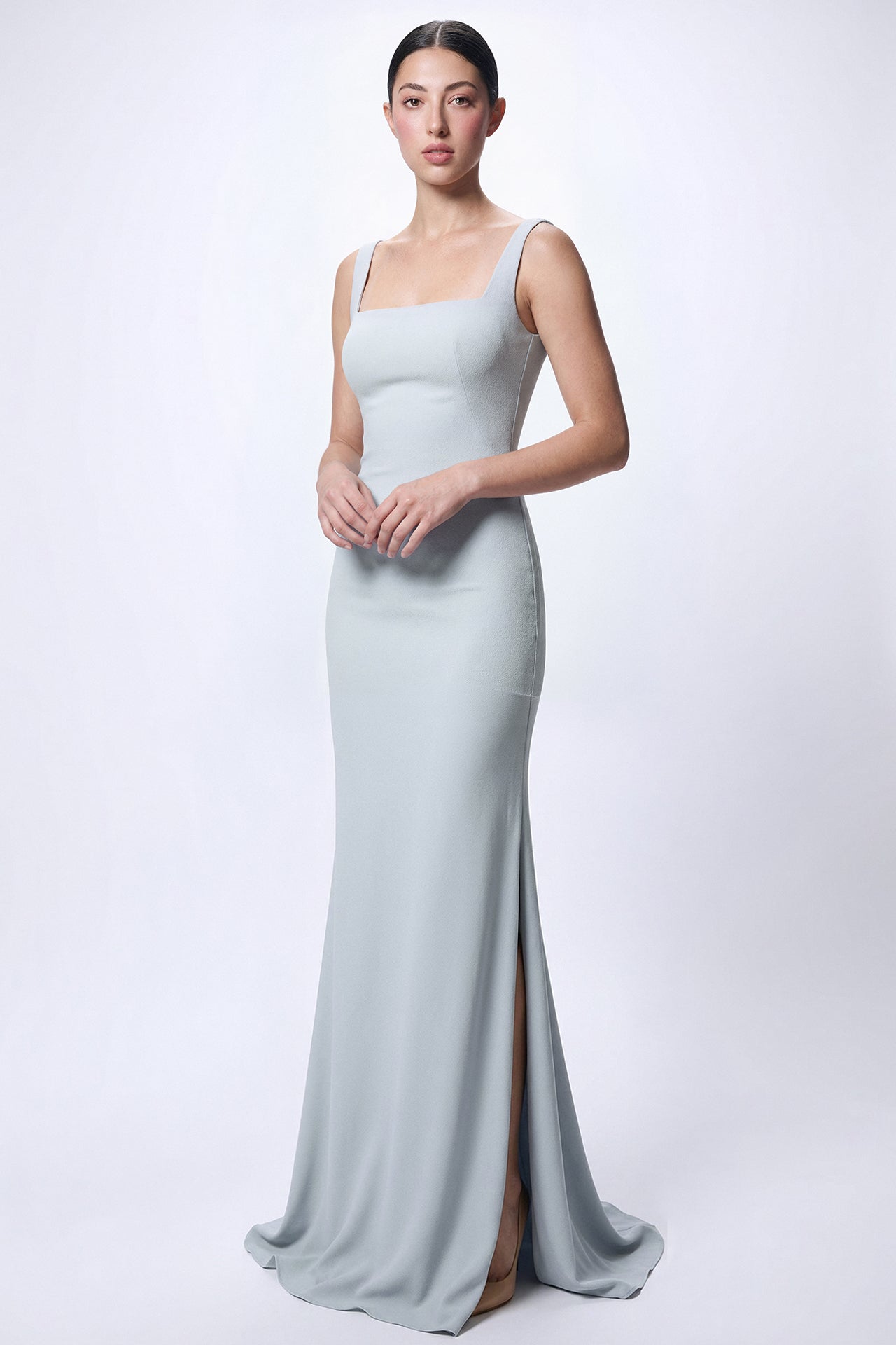 Fitted Gown with Layered Pleated Cape Jacket