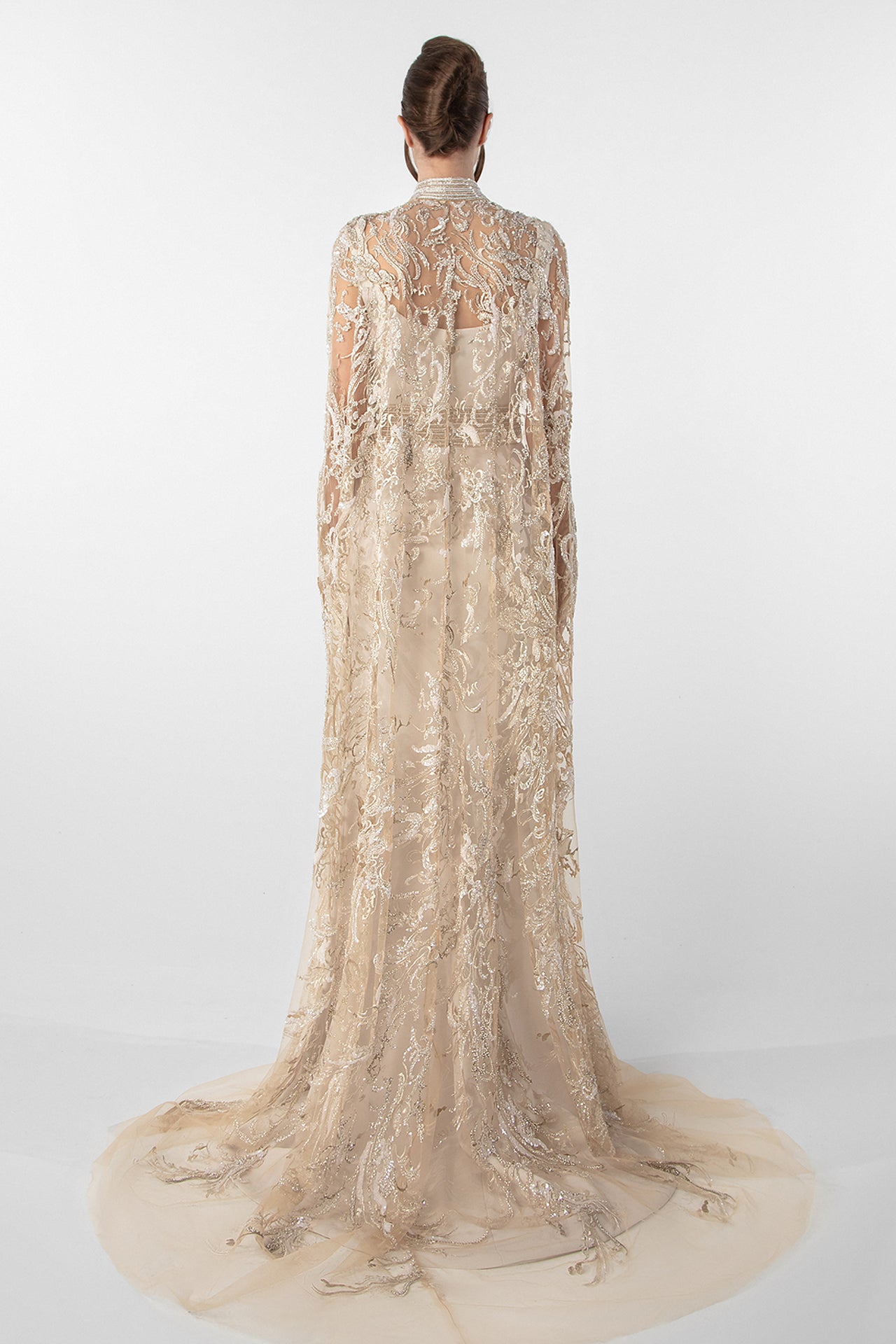 Crepe Dress with Embroidered Cape