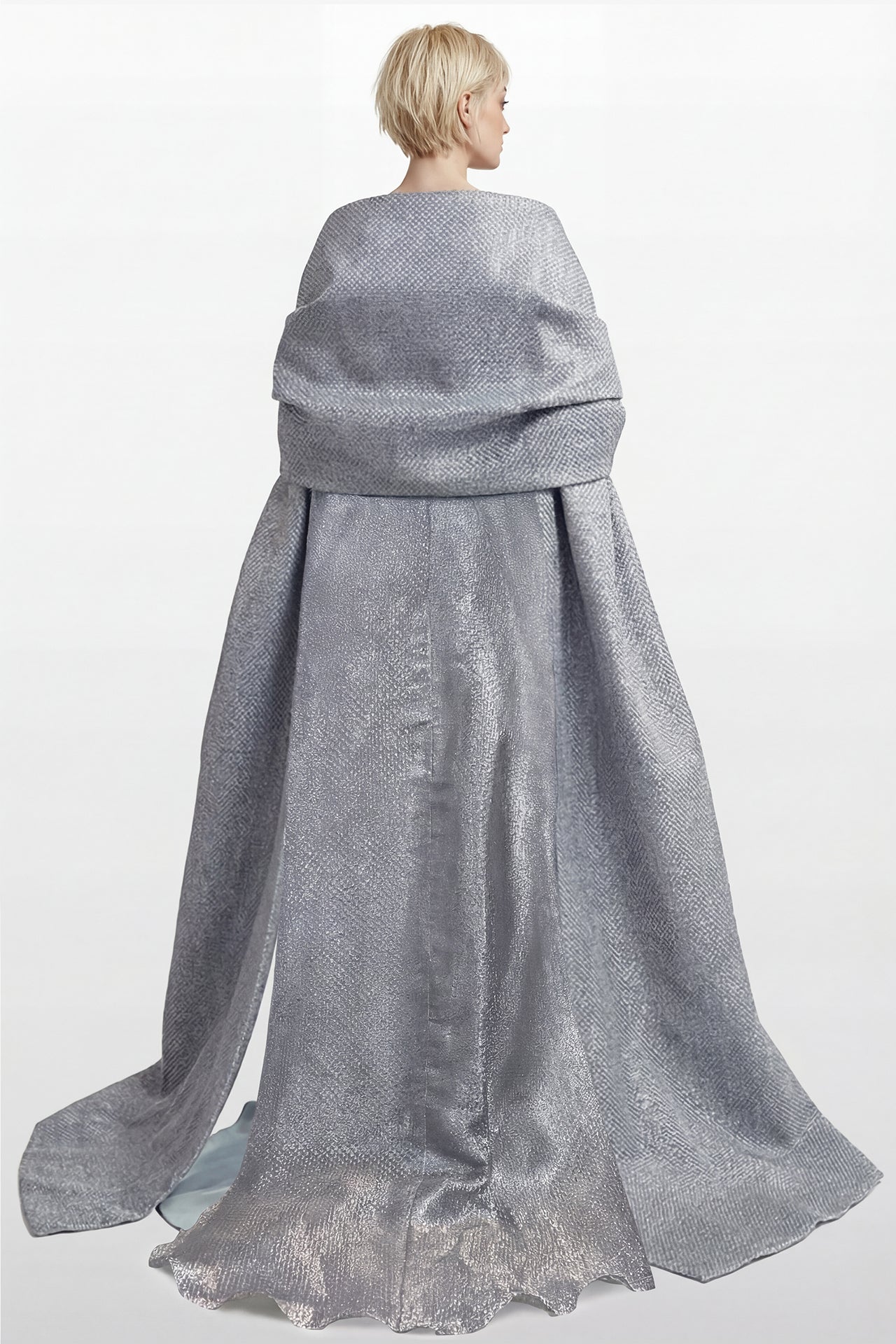 Beaded Crepe Gown with Draped Cape