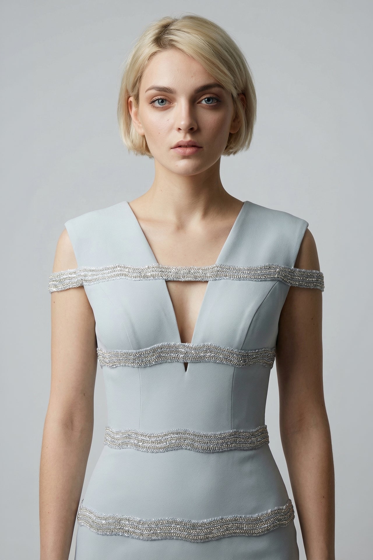 Beaded Gown with Chiffon Drape