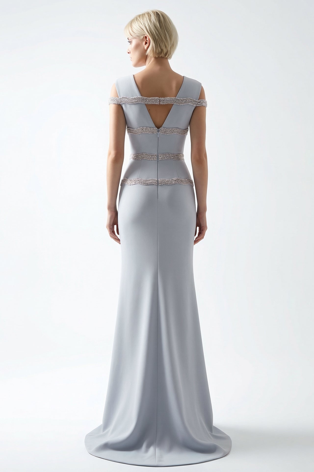 Beaded Gown with Chiffon Drape