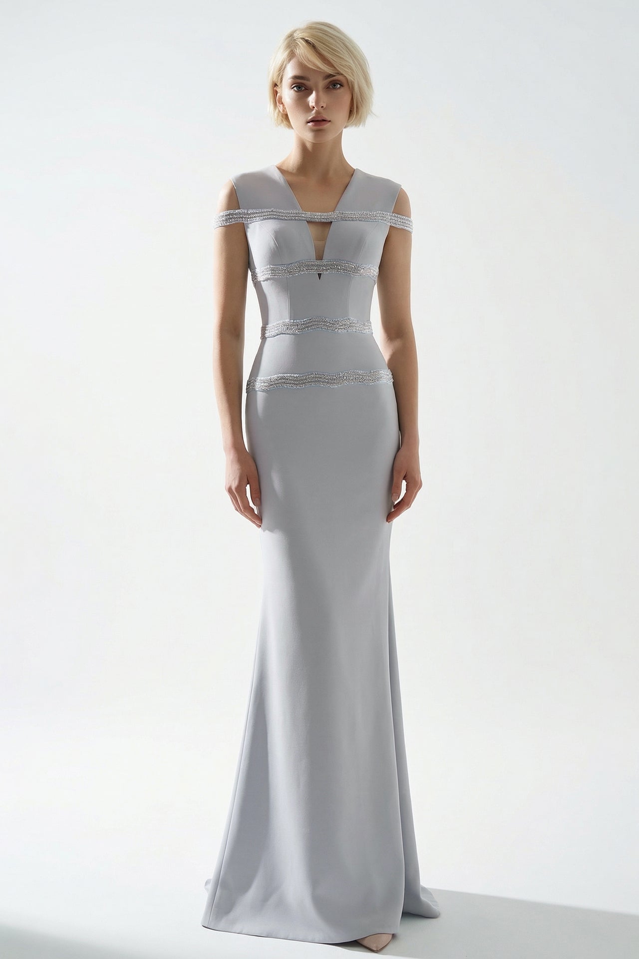 Beaded Gown with Chiffon Drape