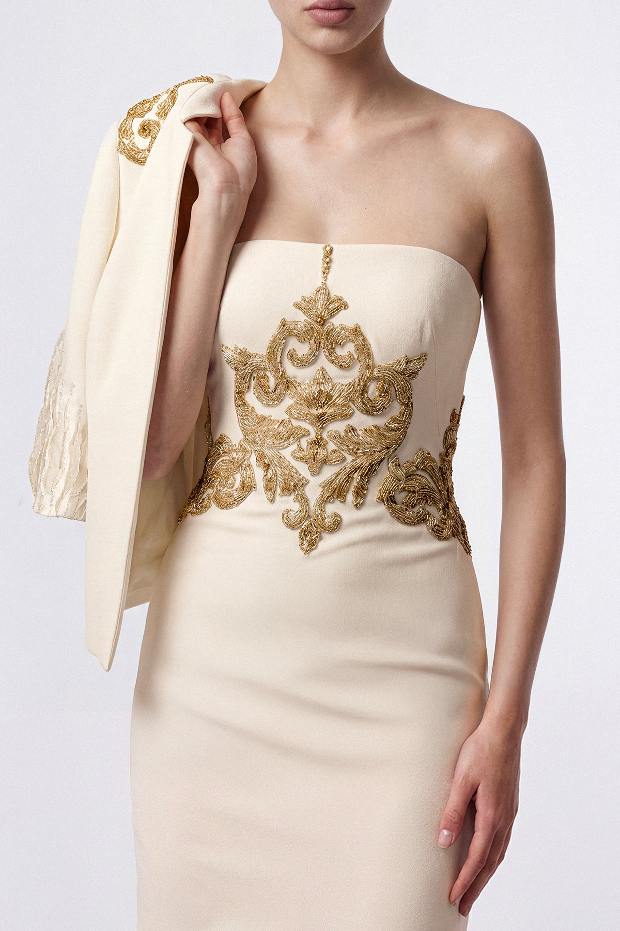 Embroidered Mermaid Gown with Cropped Jacket