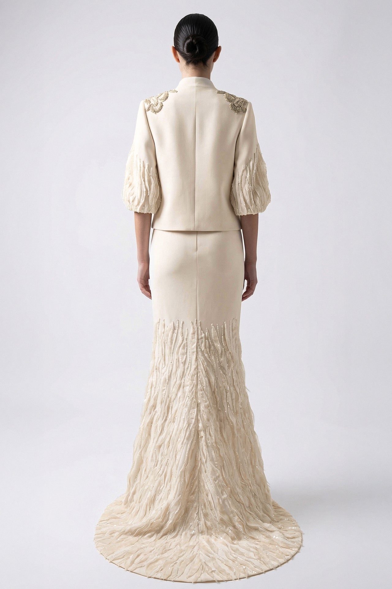 Embroidered Mermaid Gown with Cropped Jacket