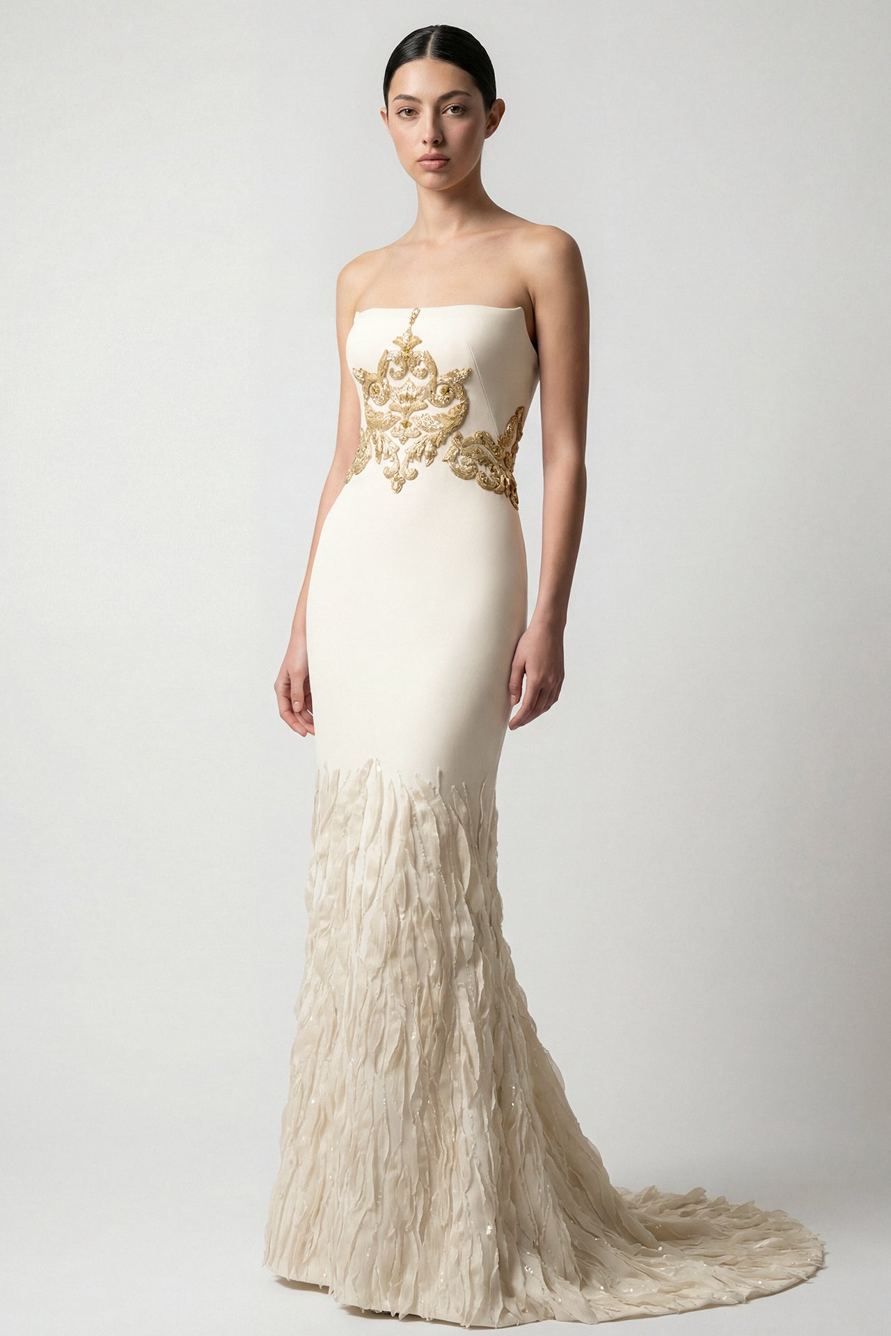 Embroidered Mermaid Gown with Cropped Jacket