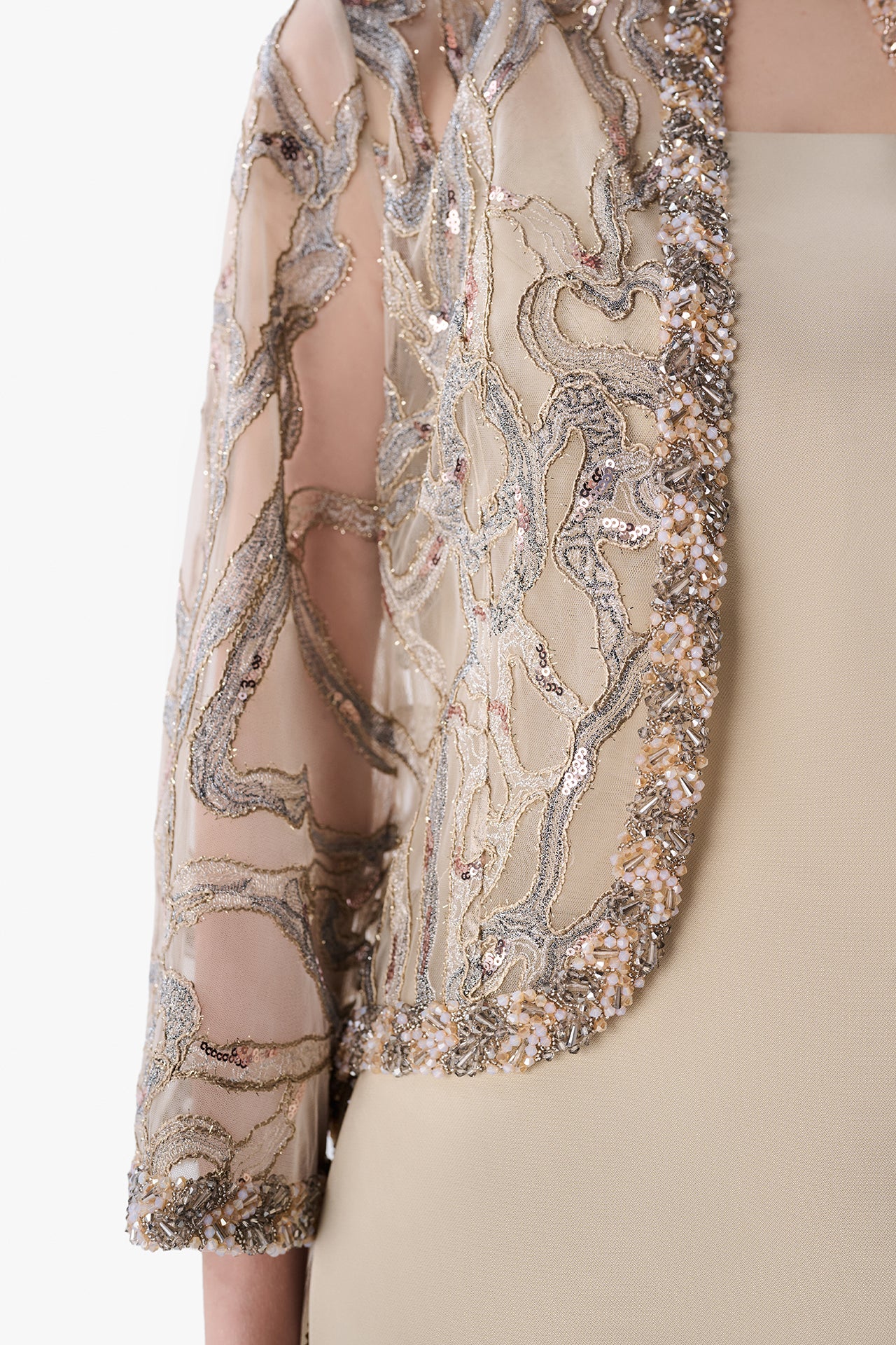 Embroidered Tulle Bolero with Column Gown