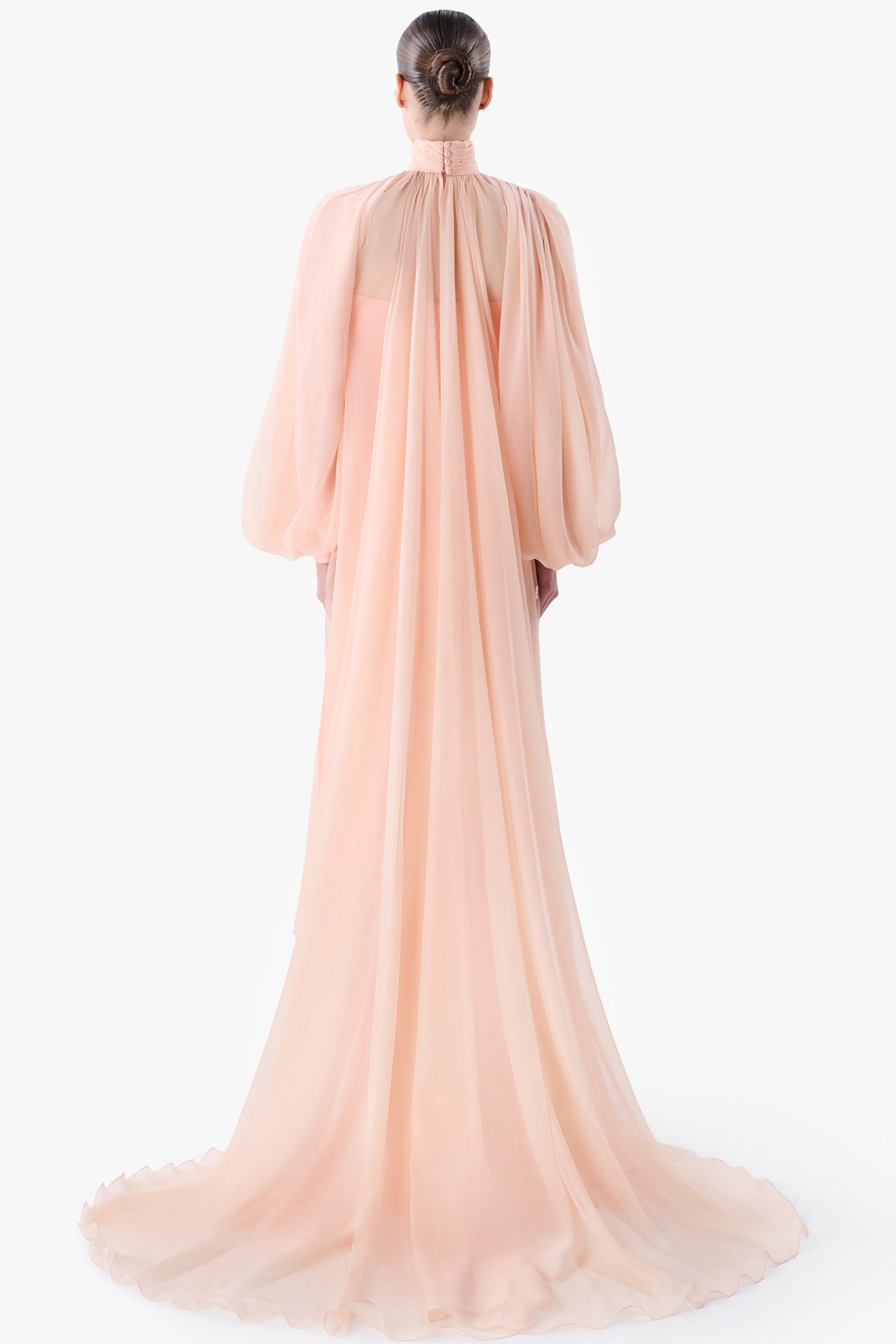 Embellished Strapless Gown with Chiffon Cape