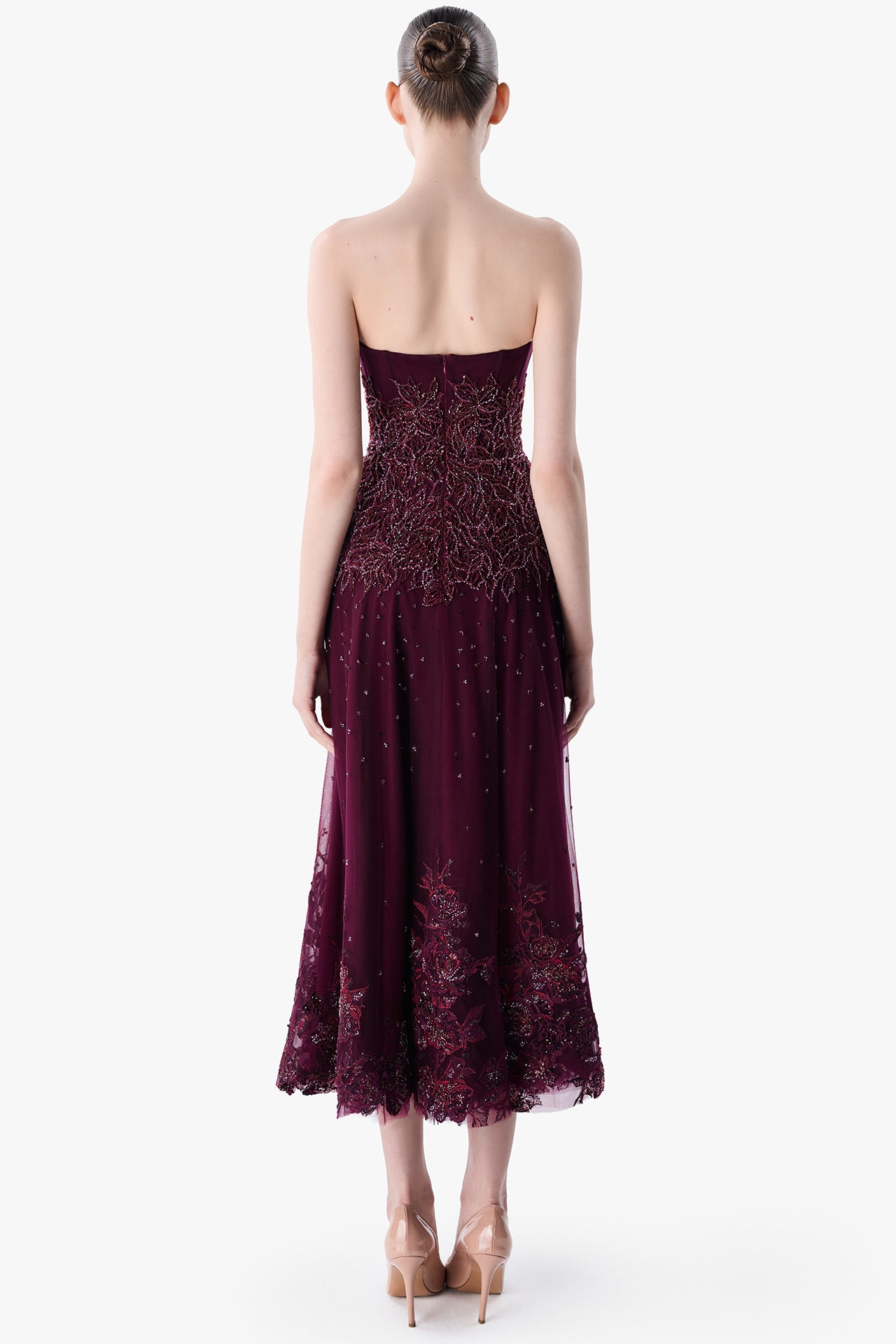 Strapless Tulle Dress with Guipure Embroidery
