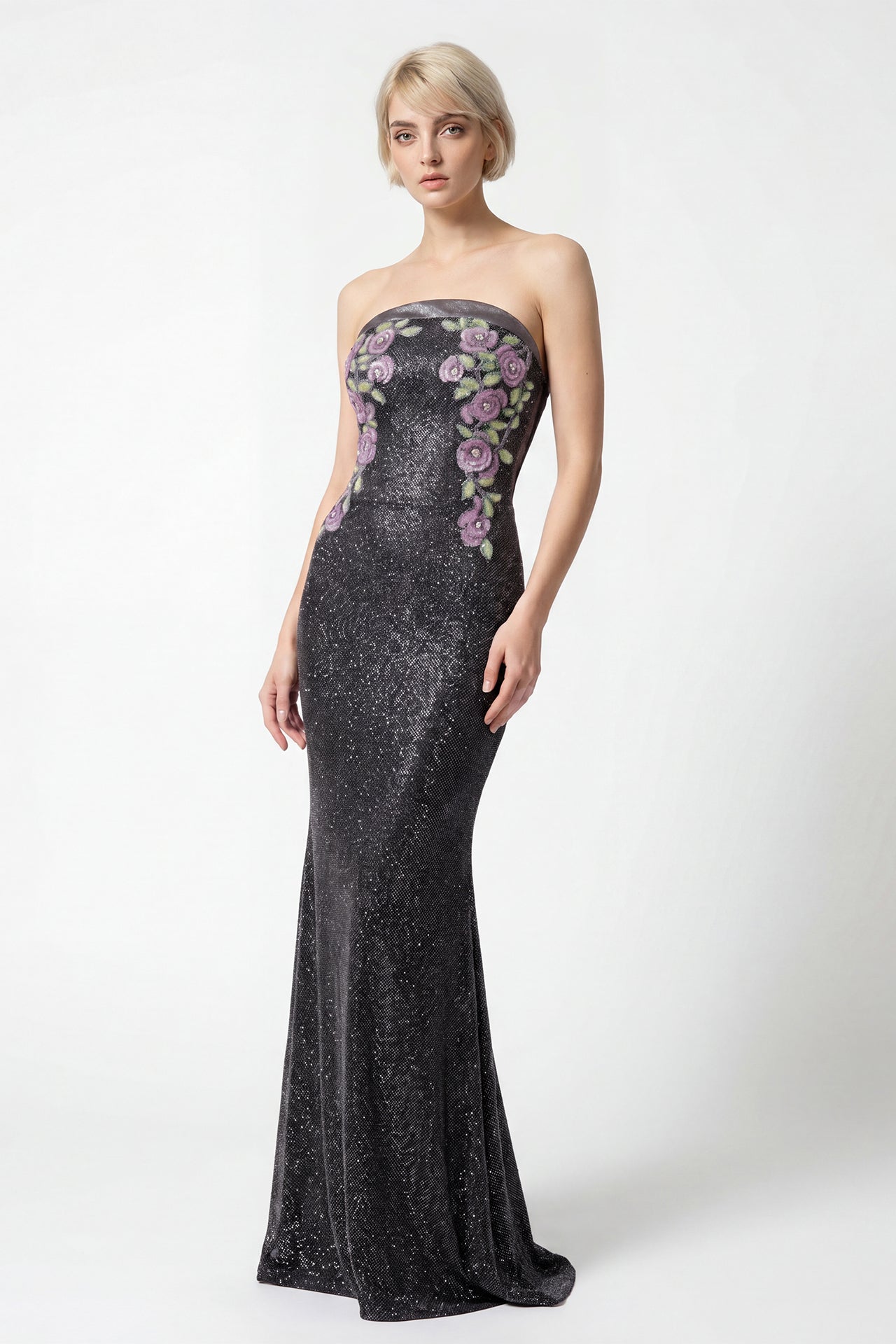 Anthracite Lamé Swarovski Gown