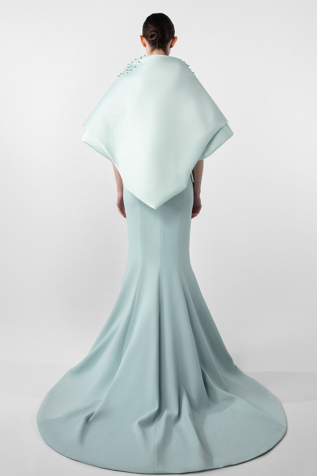Fitted Mermaid Dress with Embroidered Cape