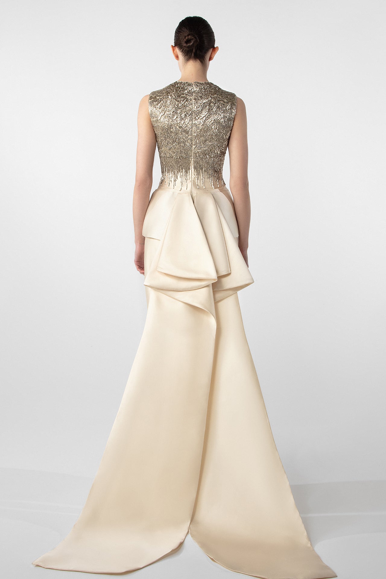Two-Piece Column Dress with Hand-Embroidered Peplum