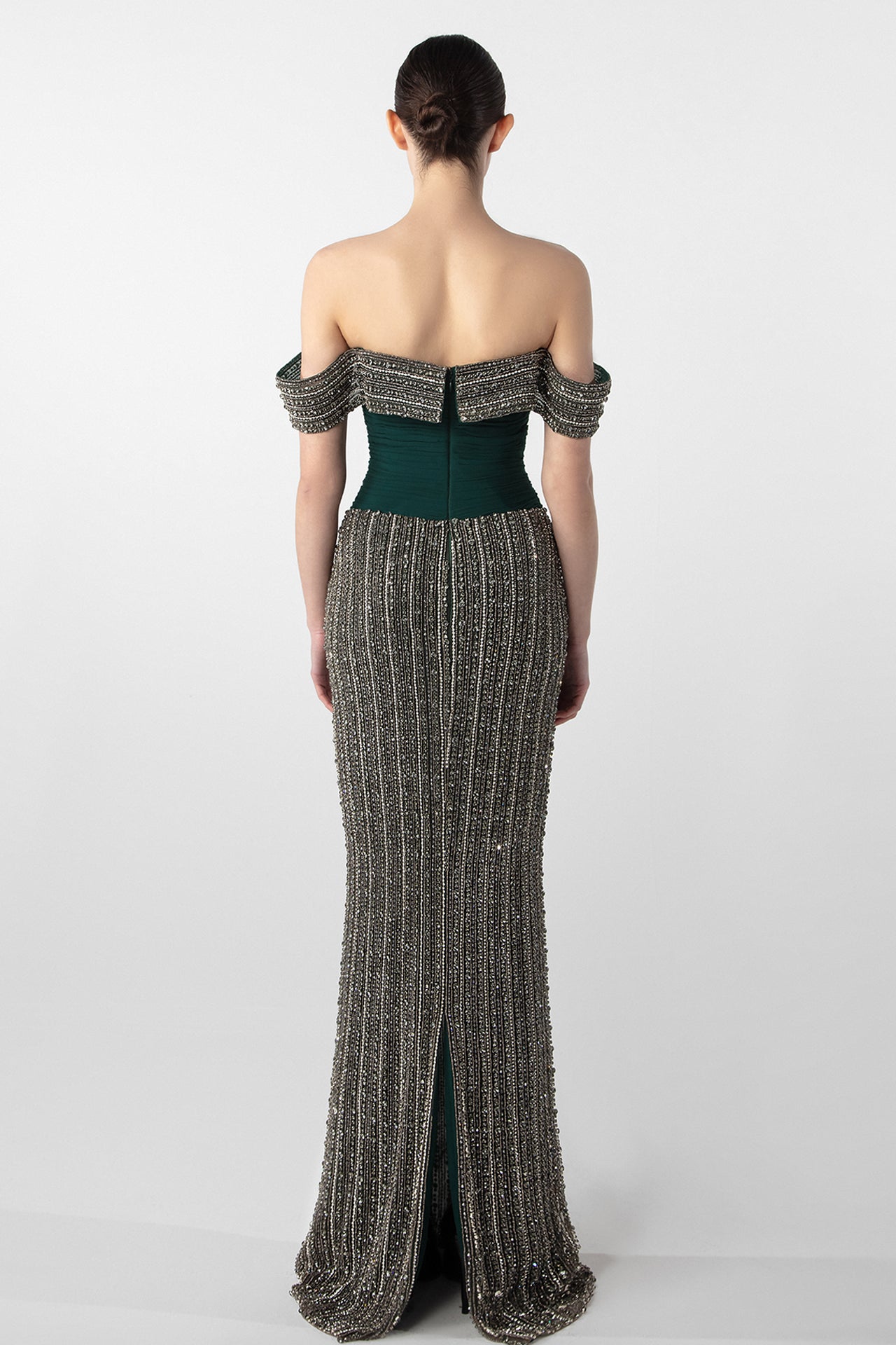 Hand-Embroidered Off-Shoulder Gown