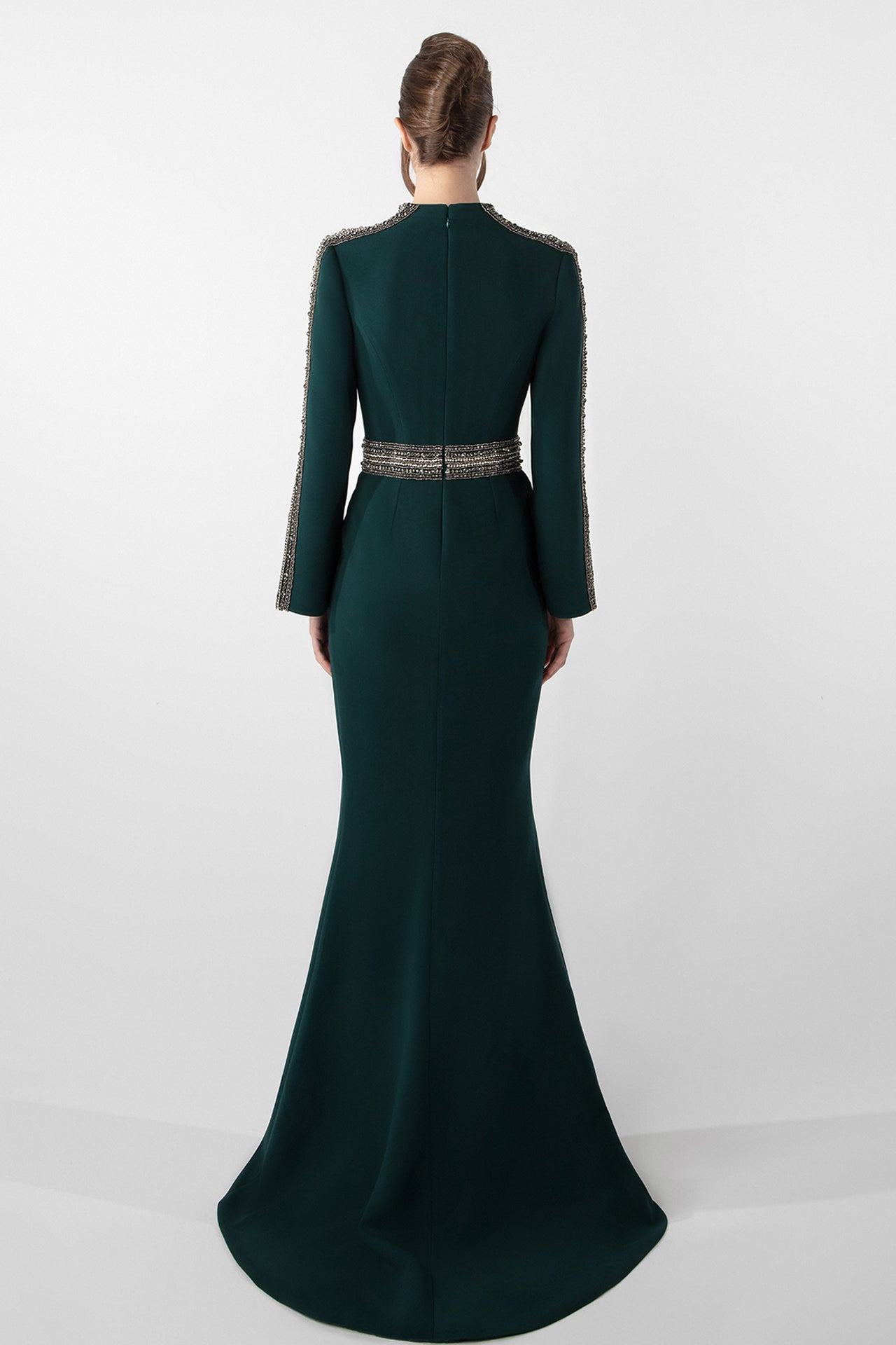 Long-Sleeve Embroidered Gown