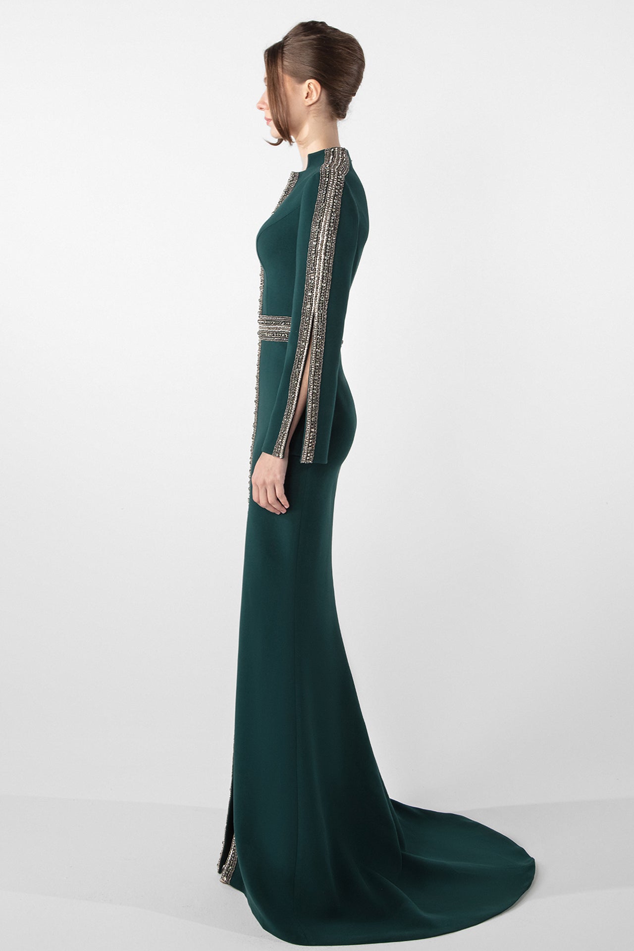 Long-Sleeve Embroidered Gown