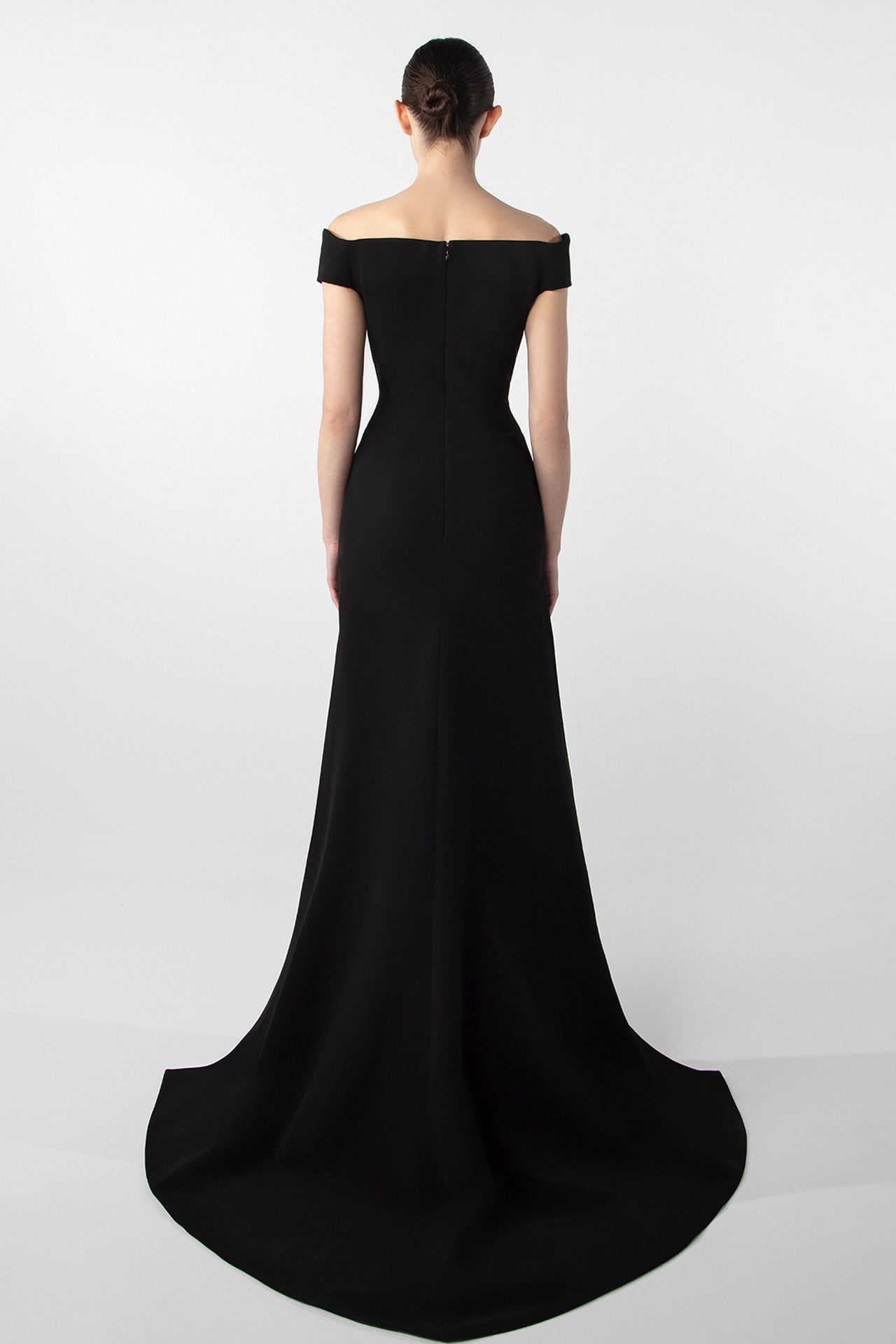 Off-Shoulder Gown with Embroidered Jet Stones
