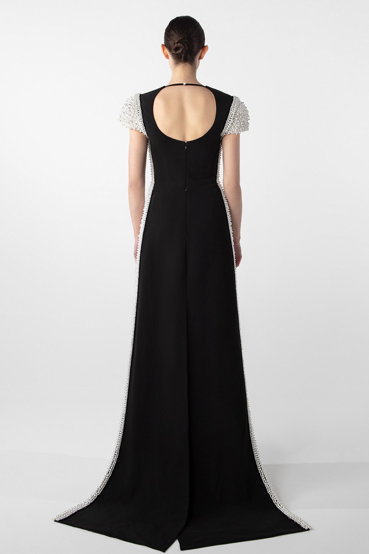 Pearl-Embroidered Gown with Contrasting Train
