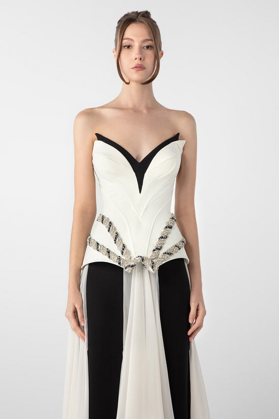Corset Gown with Embroidery and Flowing Skirt