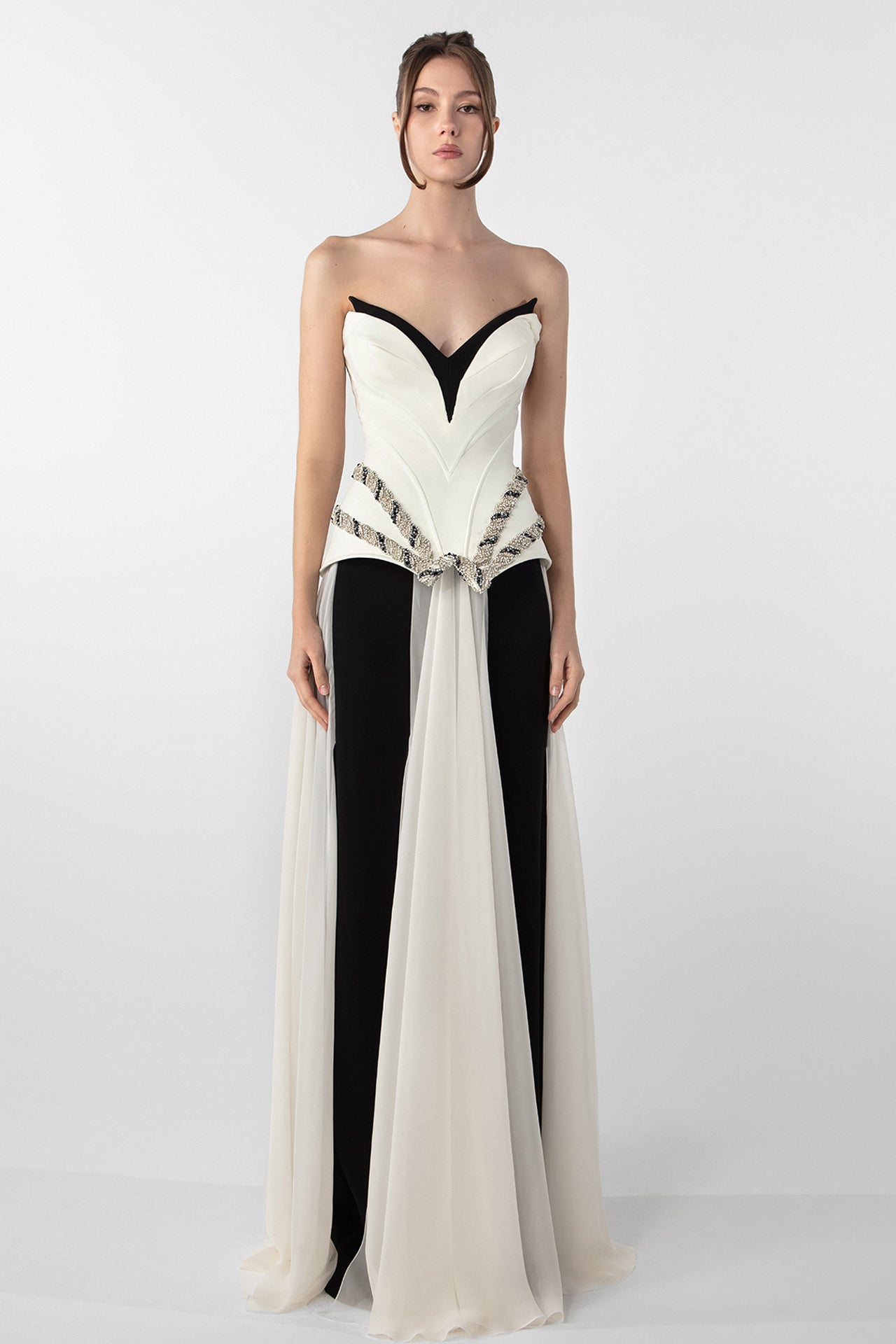 Corset Gown with Embroidery and Flowing Skirt