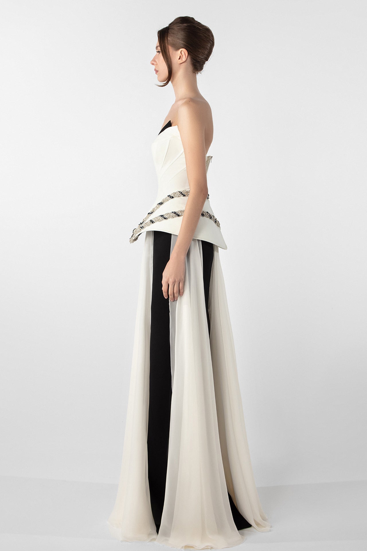 Corset Gown with Embroidery and Flowing Skirt
