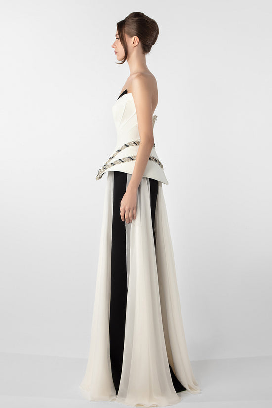 Corset Gown with Embroidery and Flowing Skirt